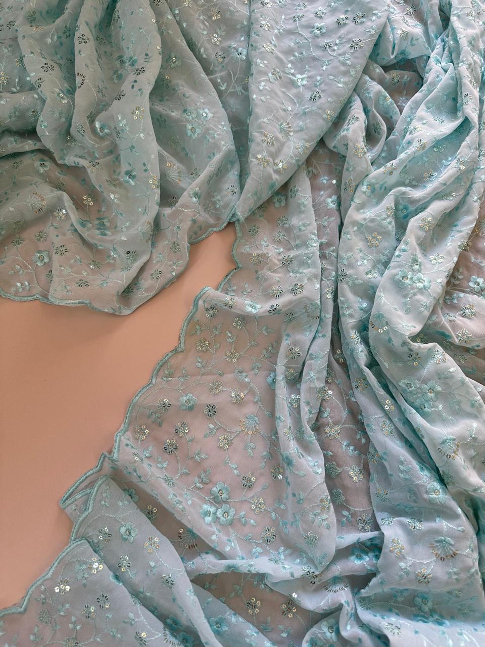 Sky Bloom Embroidered Georgette Saree