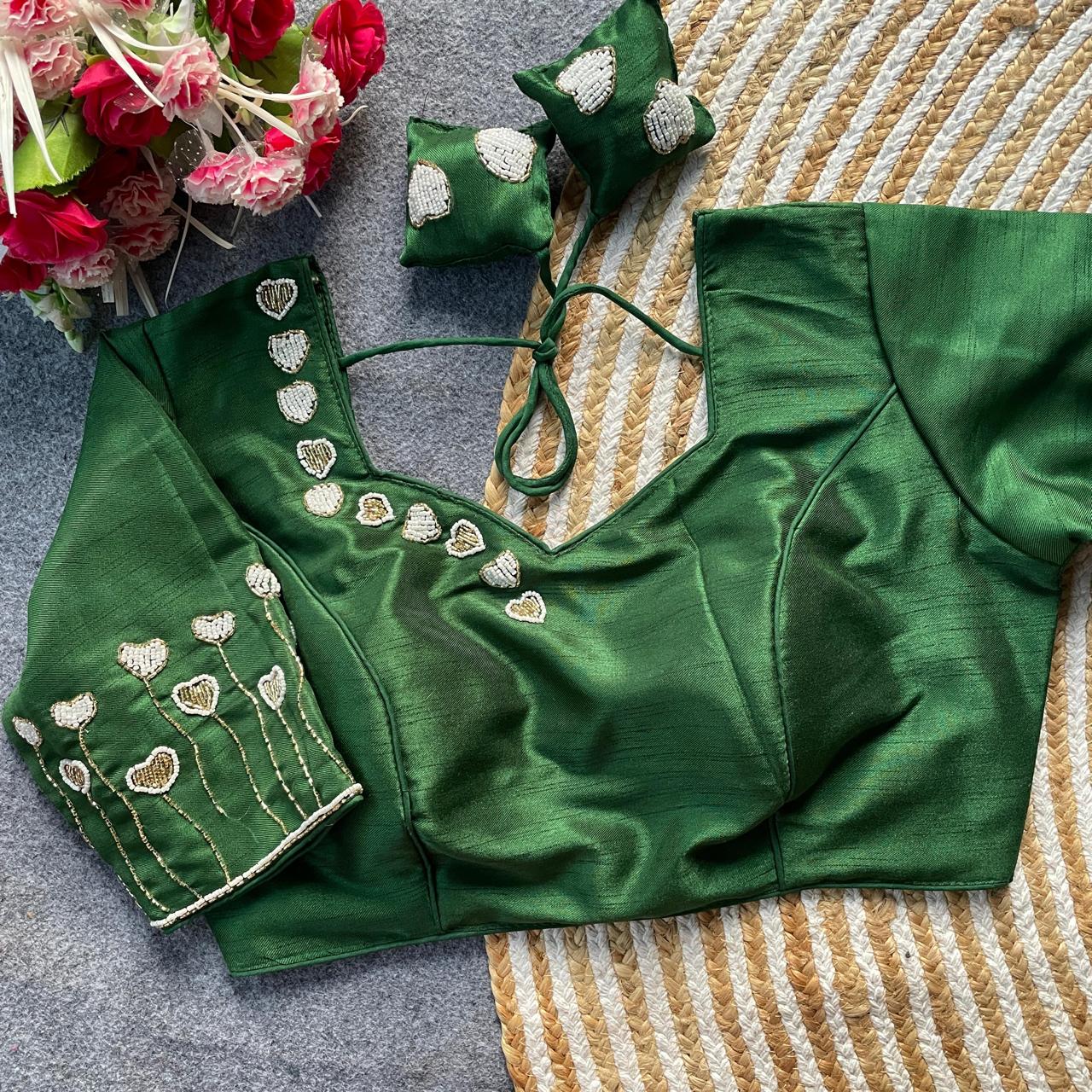 Heart Motif Silk Designer Blouse