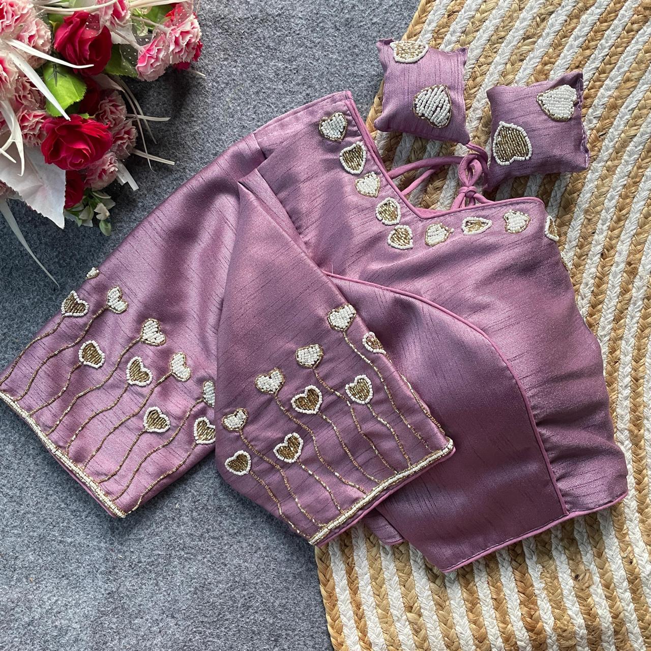 Heart Motif Silk Designer Blouse