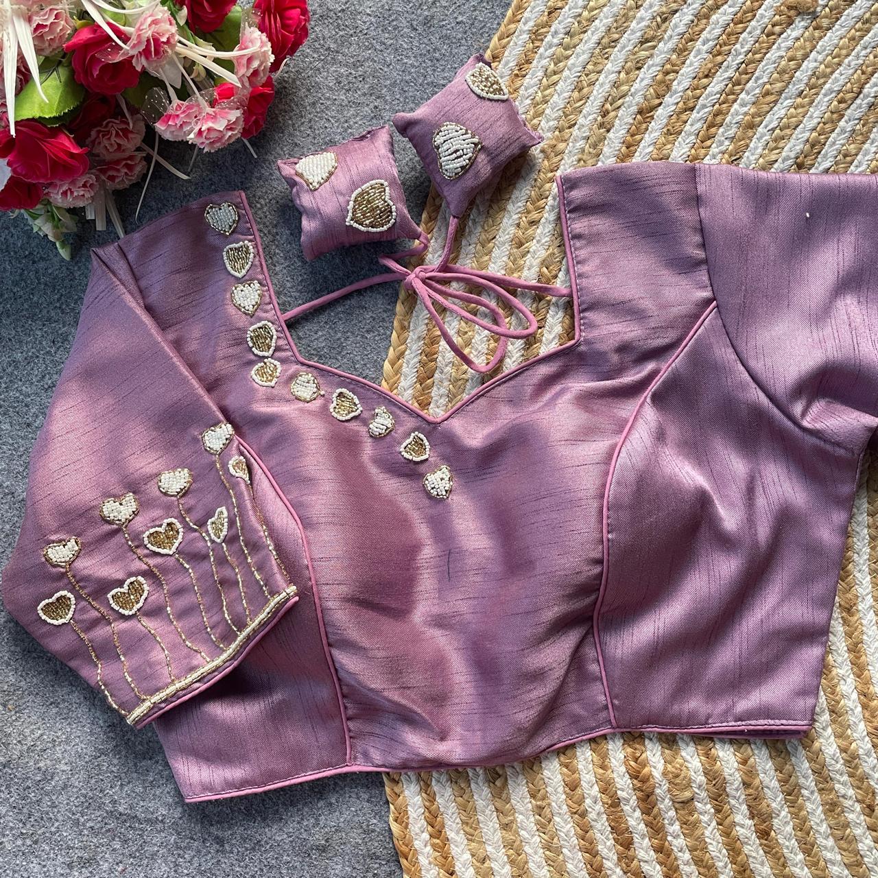 Heart Motif Silk Designer Blouse