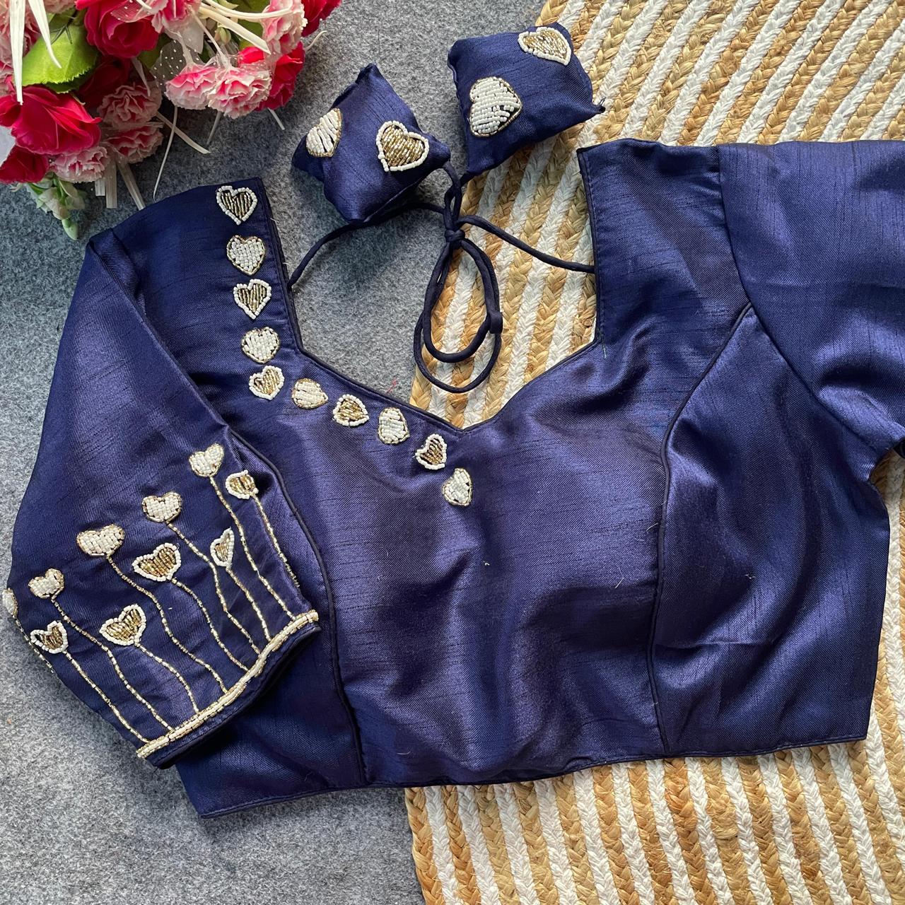 Heart Motif Silk Designer Blouse