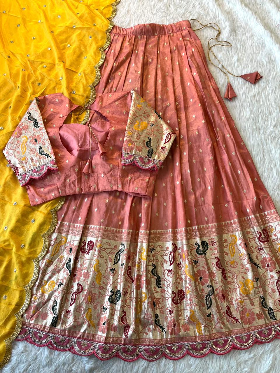 Paithani Tissue Silk Lehenga Set Cat lehenga set