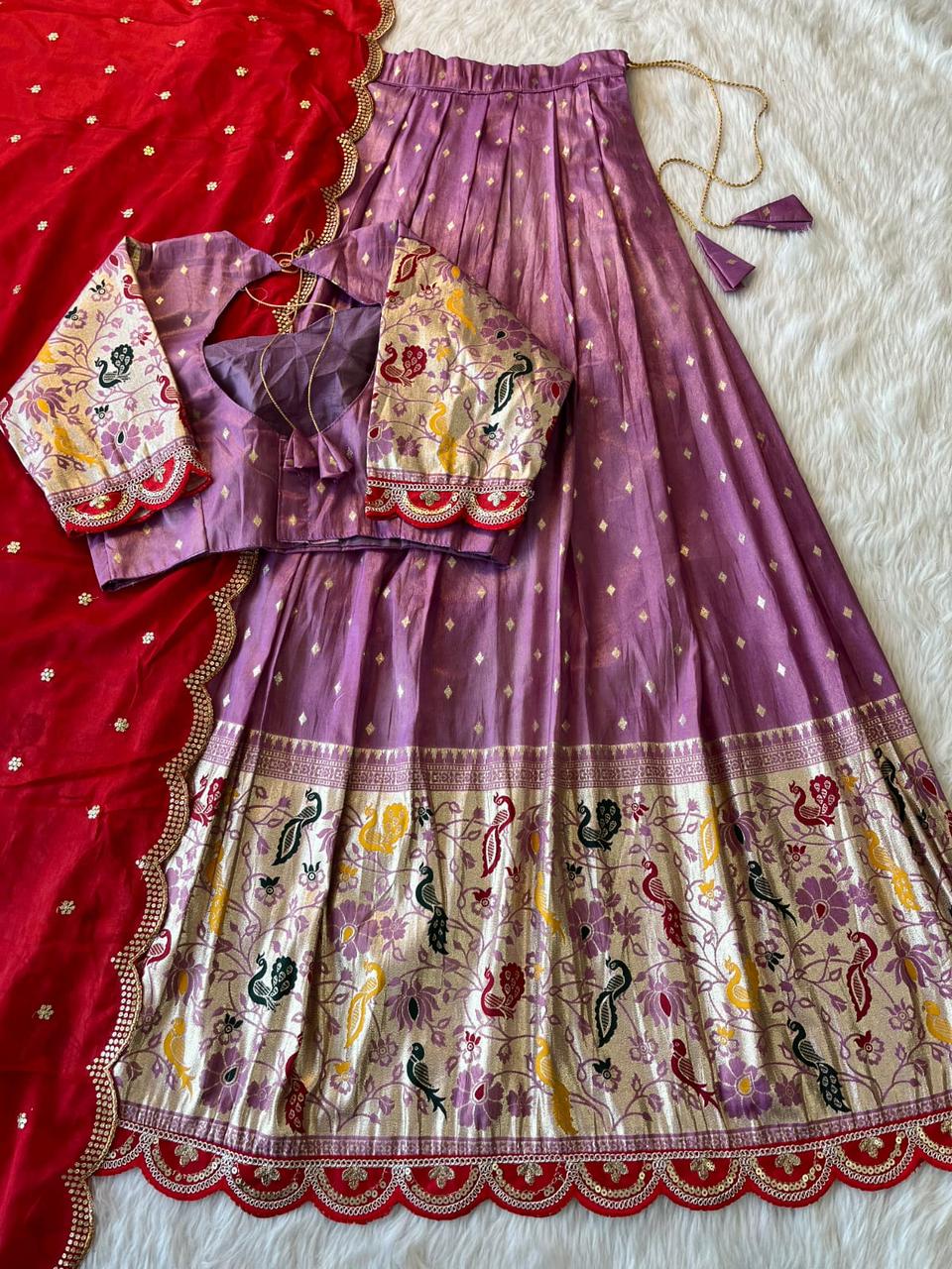 Paithani Tissue Silk Lehenga Set Cat lehenga set
