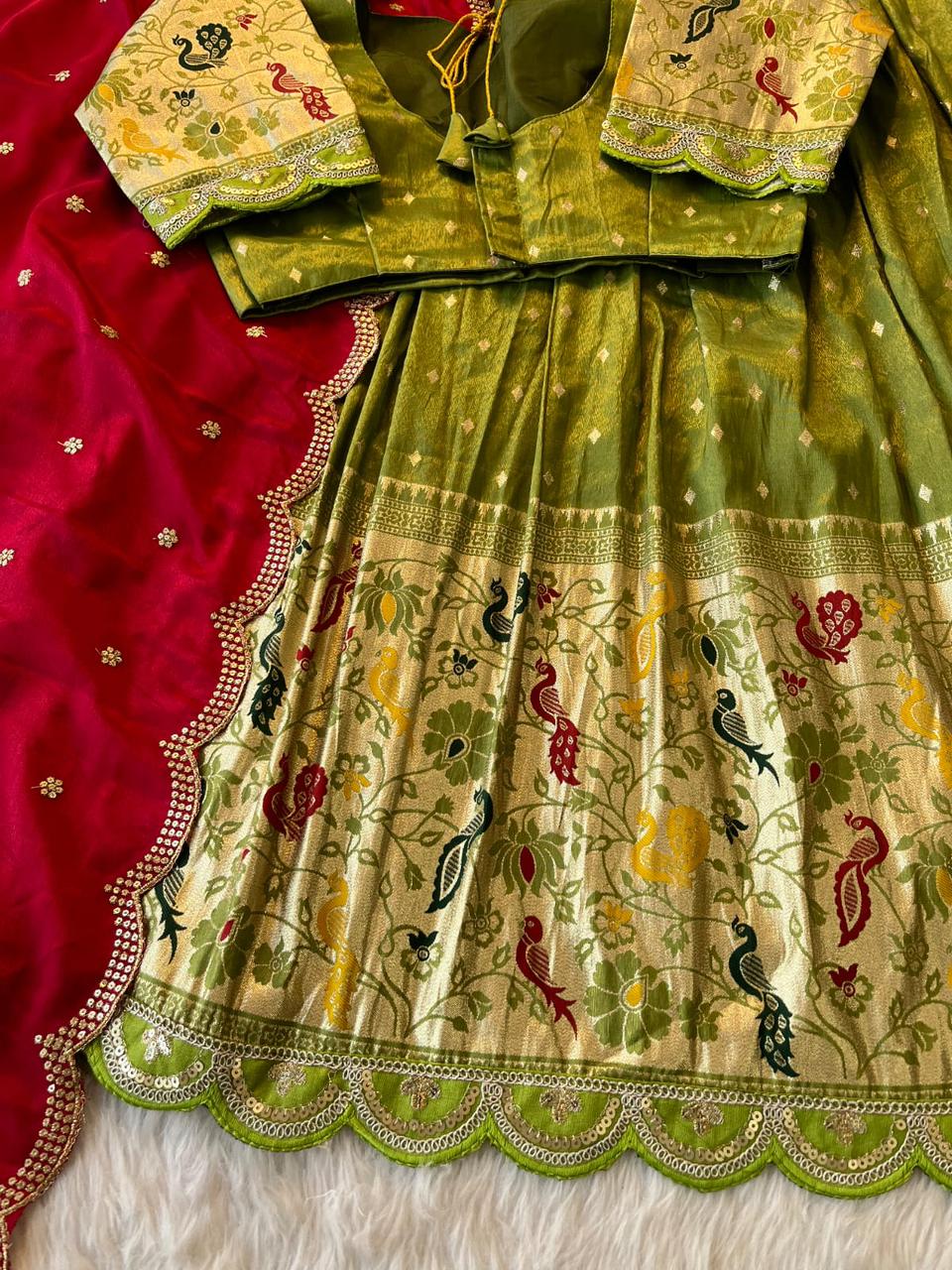 Paithani Tissue Silk Lehenga Set Cat lehenga set