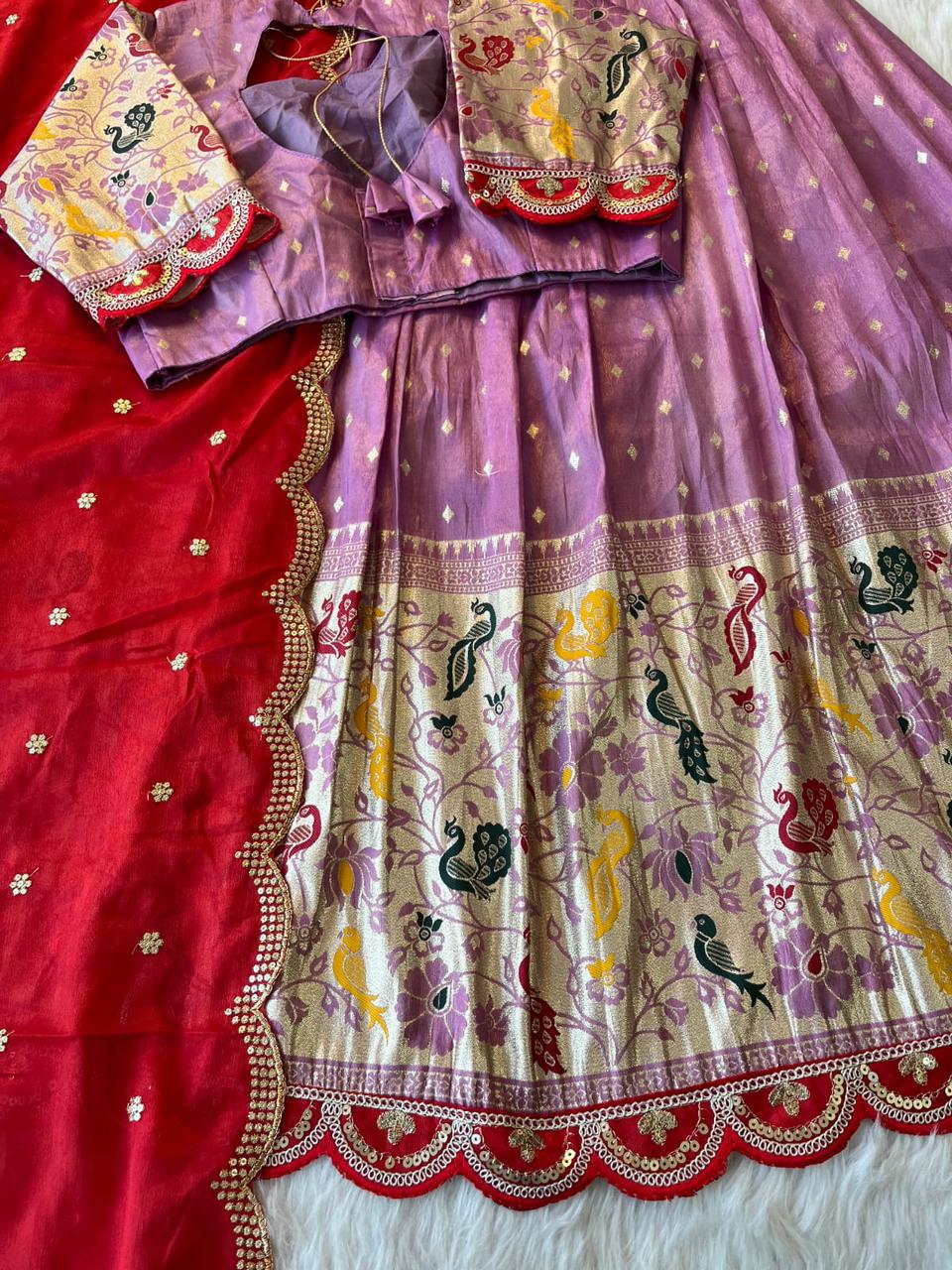 Paithani Tissue Silk Lehenga Set Cat lehenga set