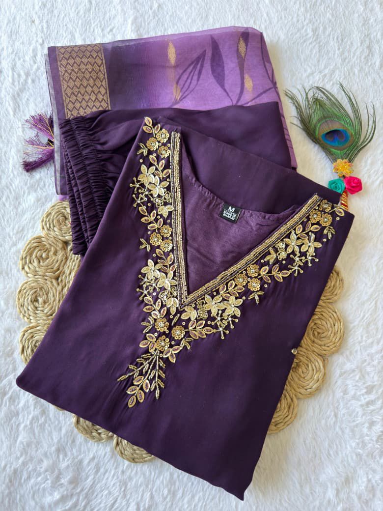 Purple Embroidered Kurta Set