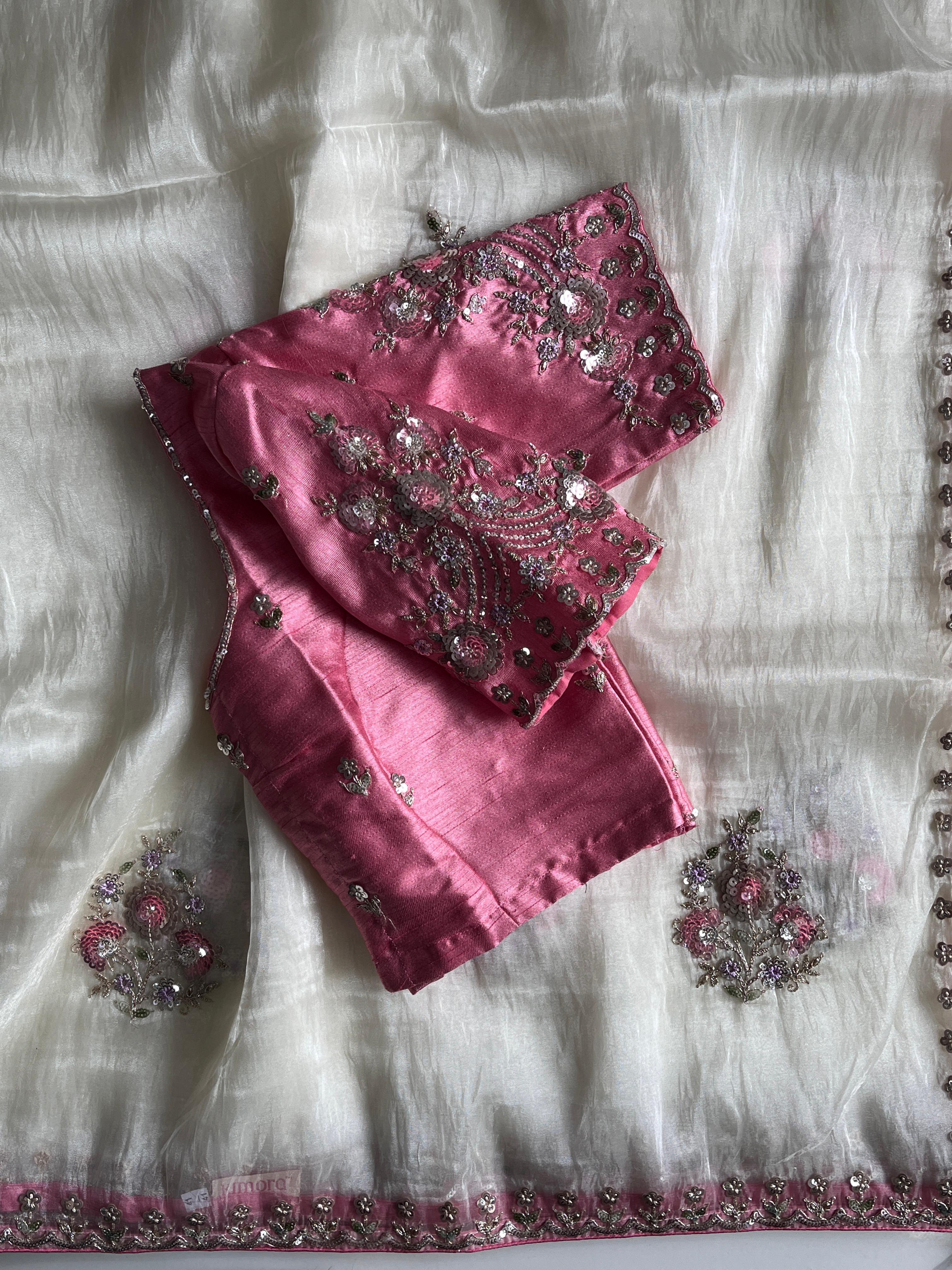 Rosé Ivory Luxe Crush Tissue Saree