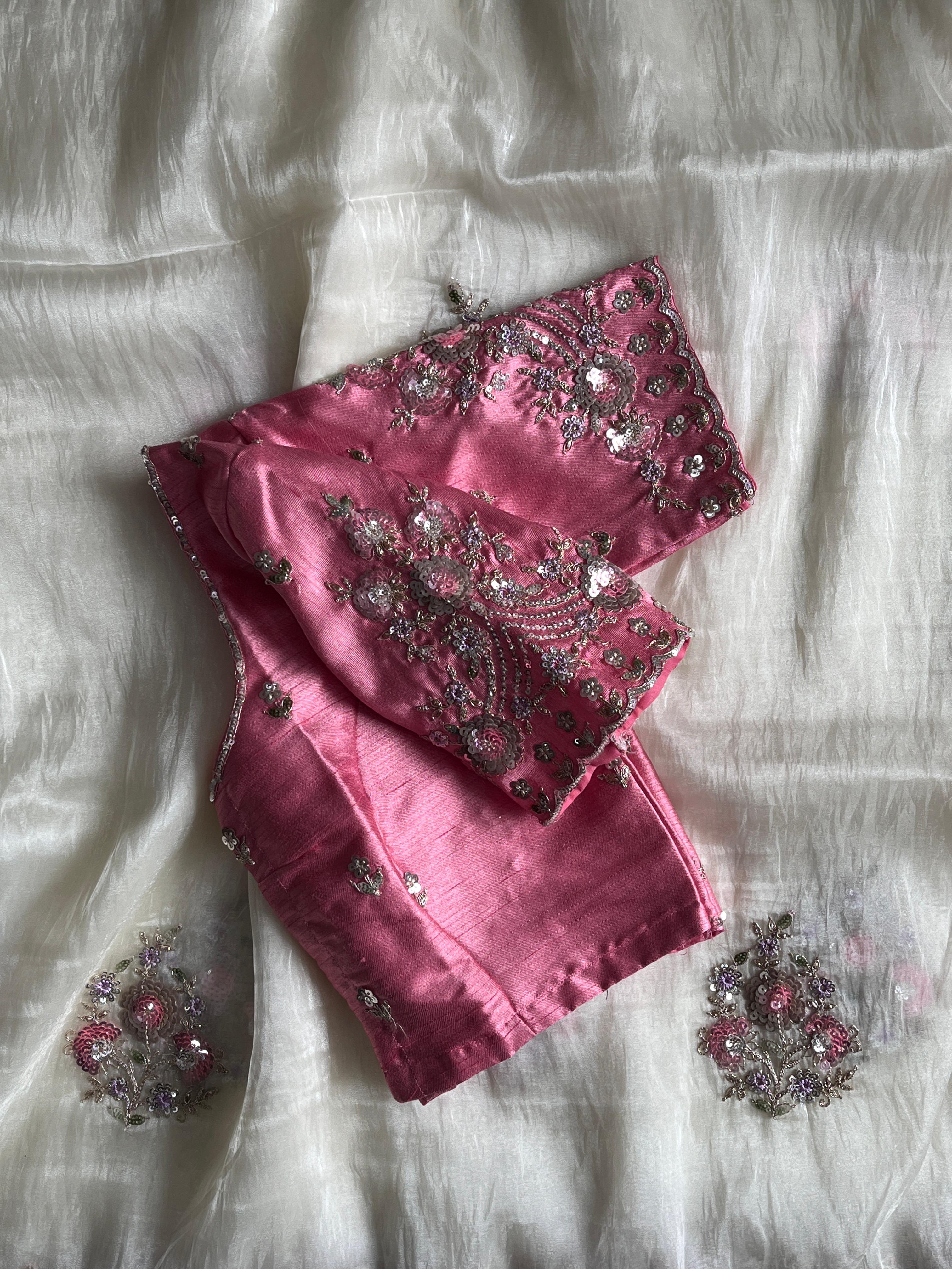 Rosé Ivory Luxe Crush Tissue Saree