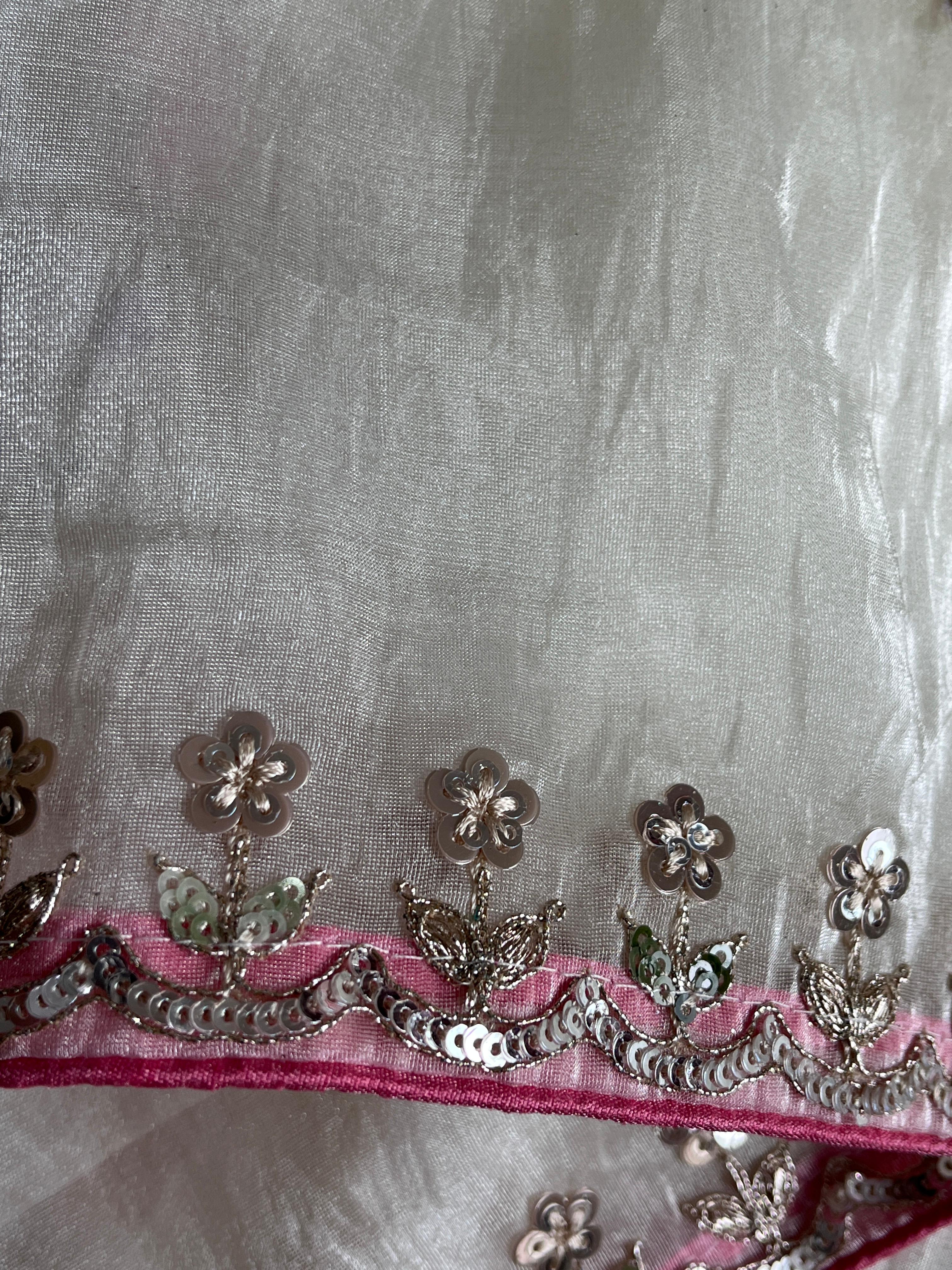 Rosé Ivory Luxe Crush Tissue Saree