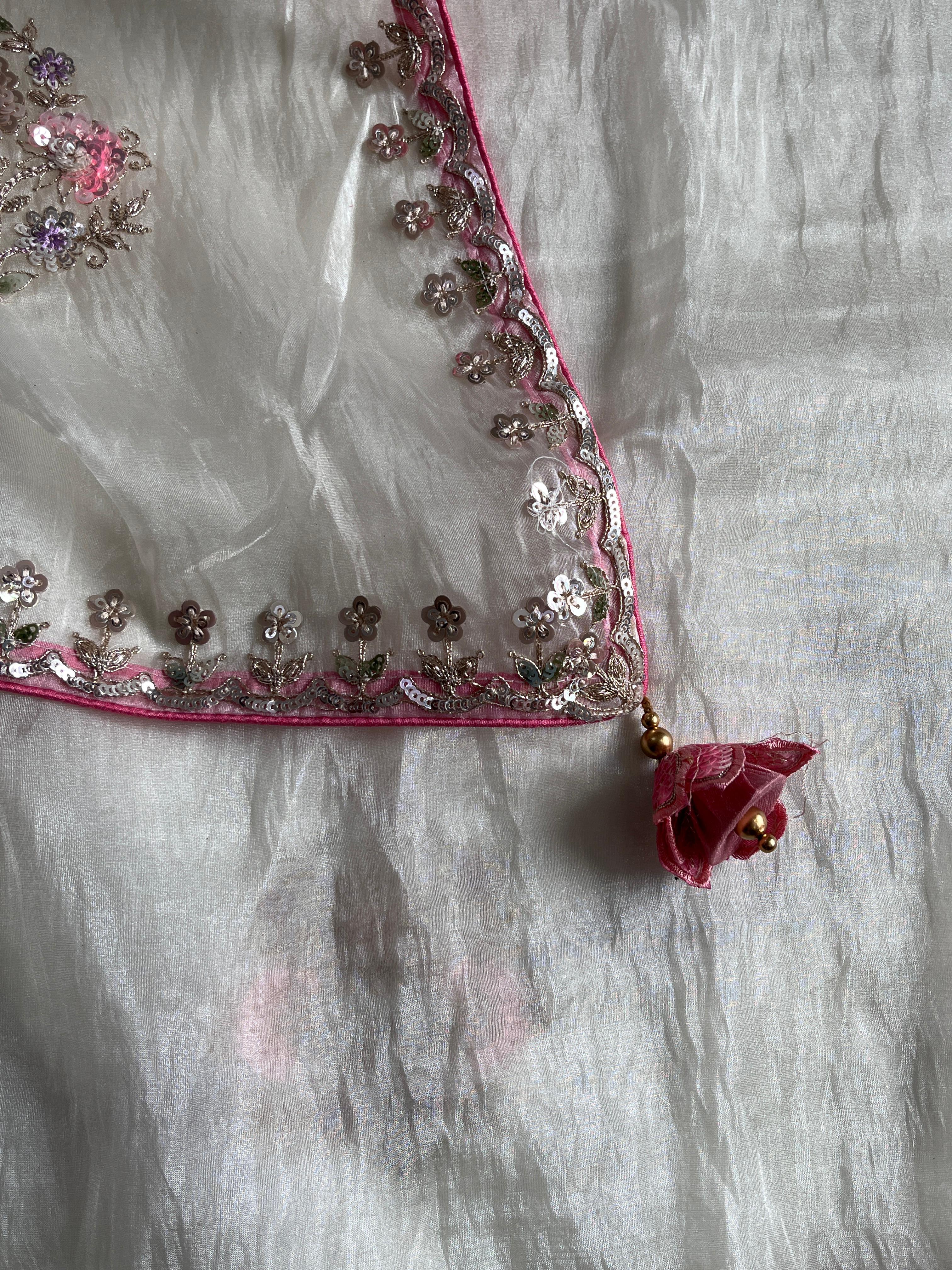 Rosé Ivory Luxe Crush Tissue Saree
