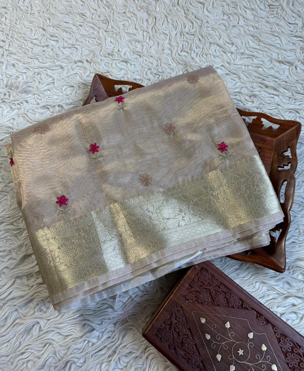 Golden Bloom Tissue Organza Saree