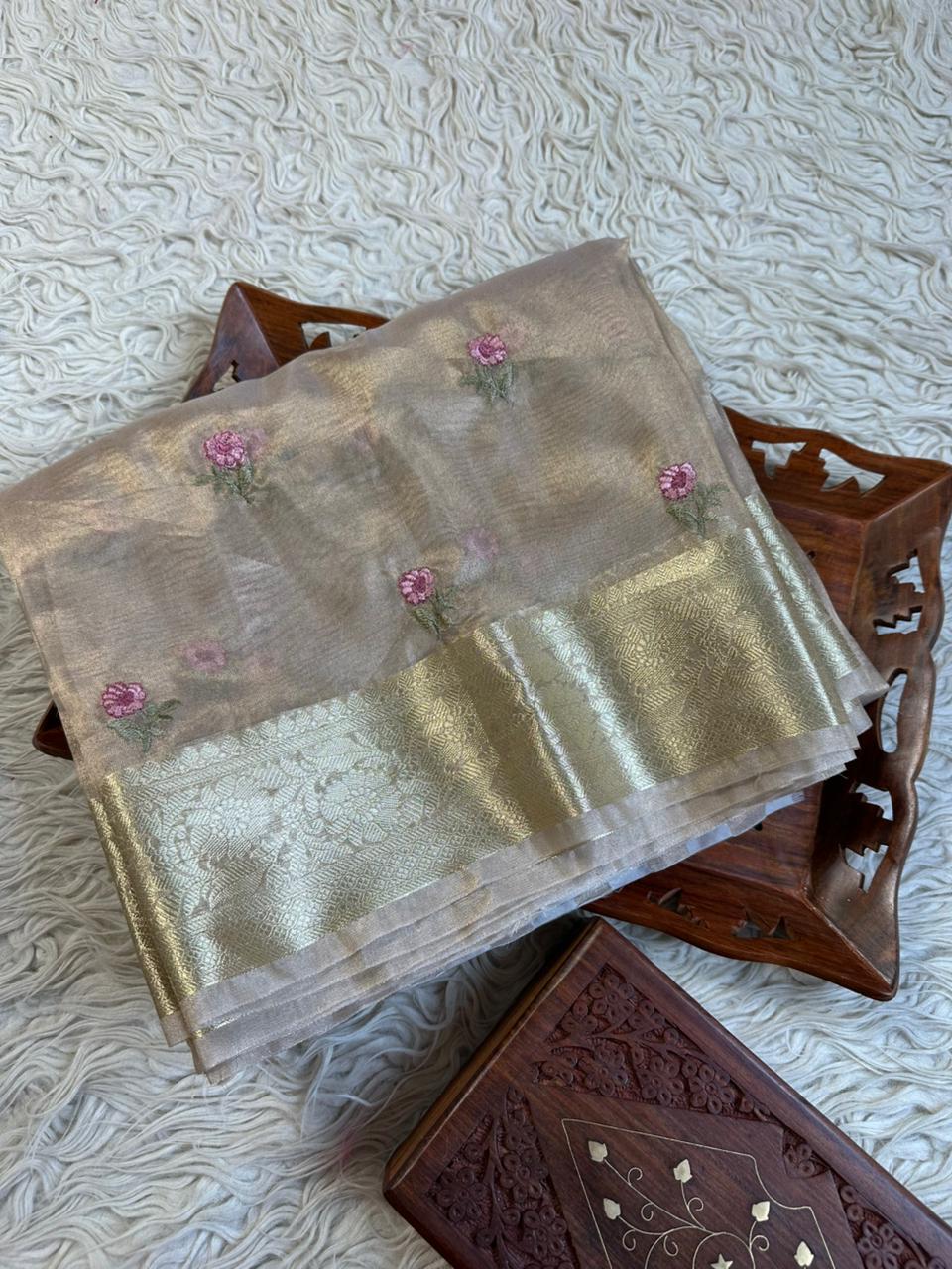 Golden Bloom Tissue Organza Saree