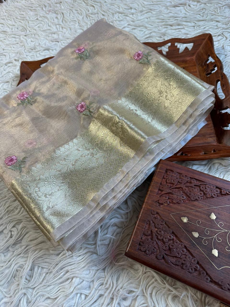 Golden Bloom Tissue Organza Saree