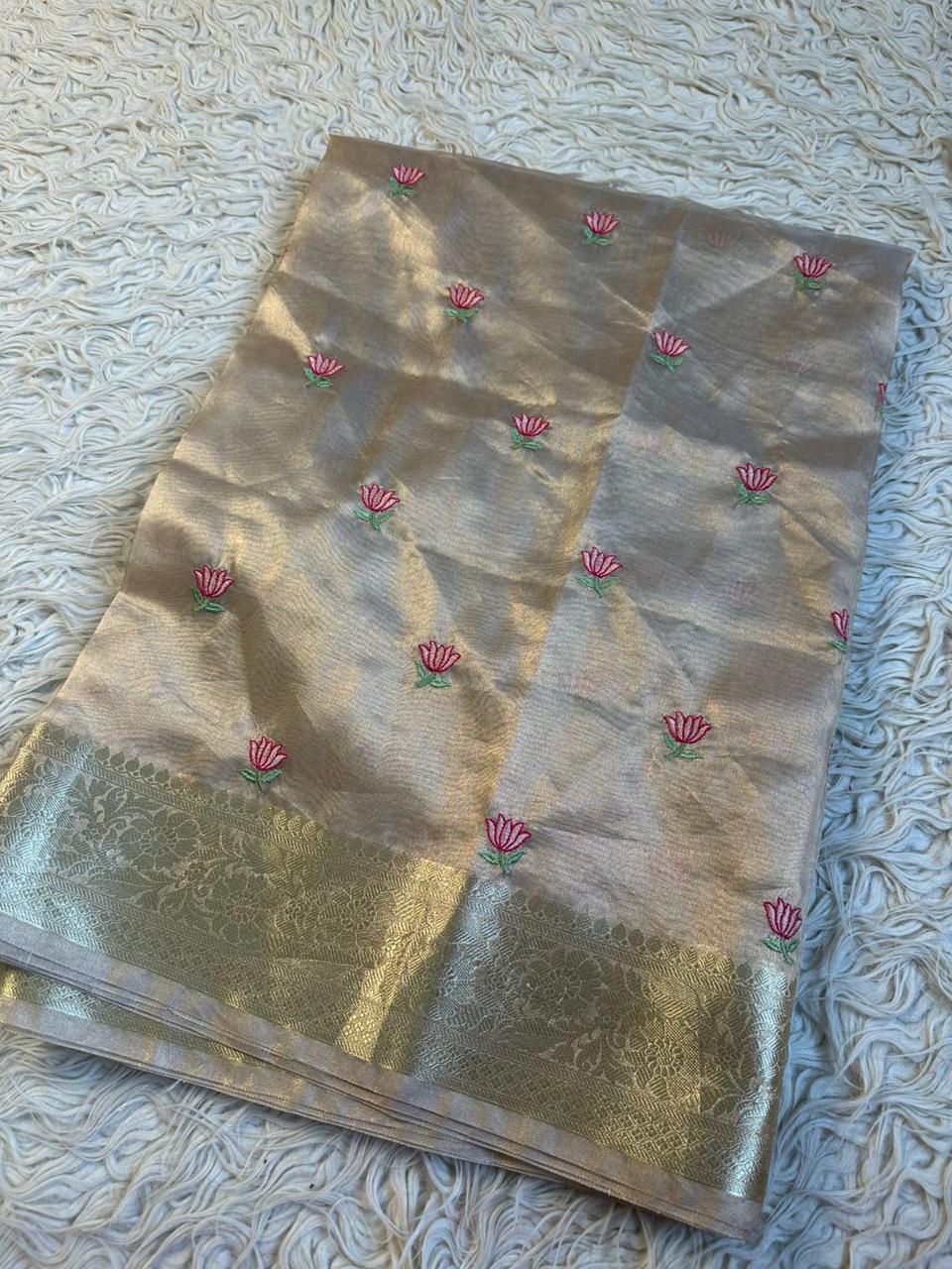 Golden Bloom Tissue Organza Saree