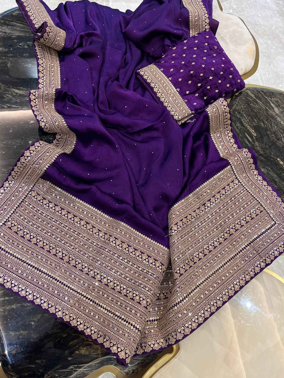 Mukesh work satin saree