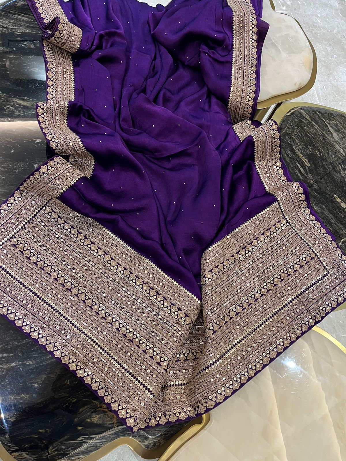 Mukesh work satin saree