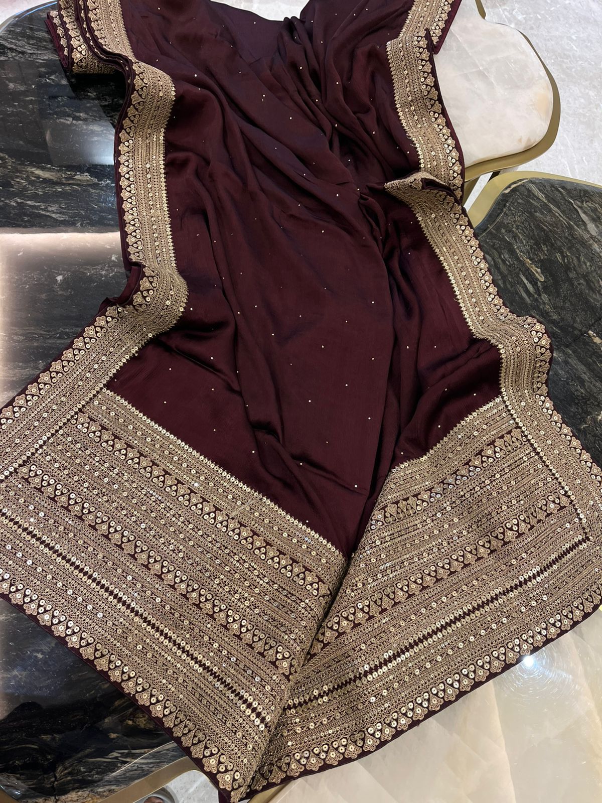 Mukesh work satin saree
