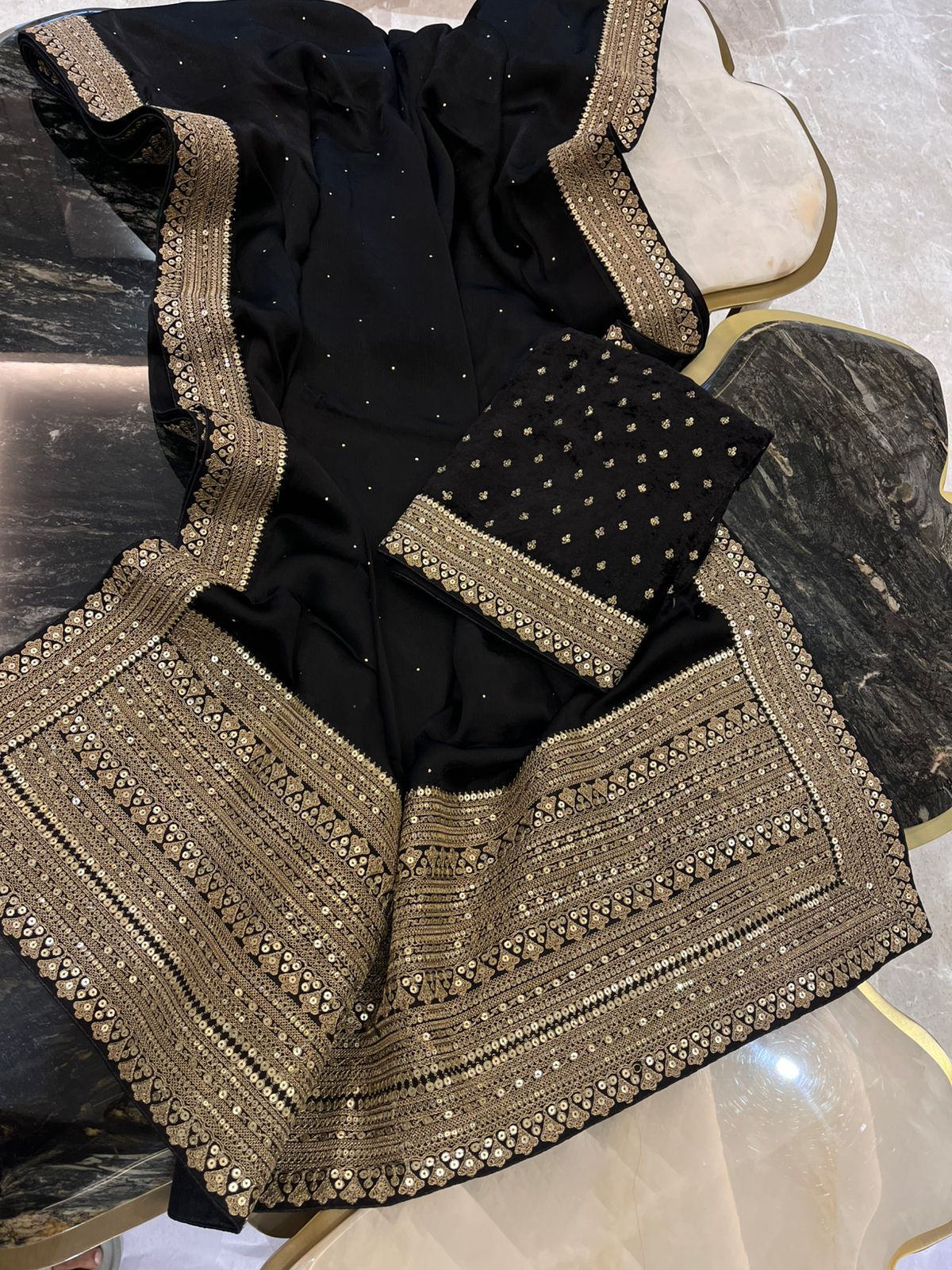 Mukesh work satin saree