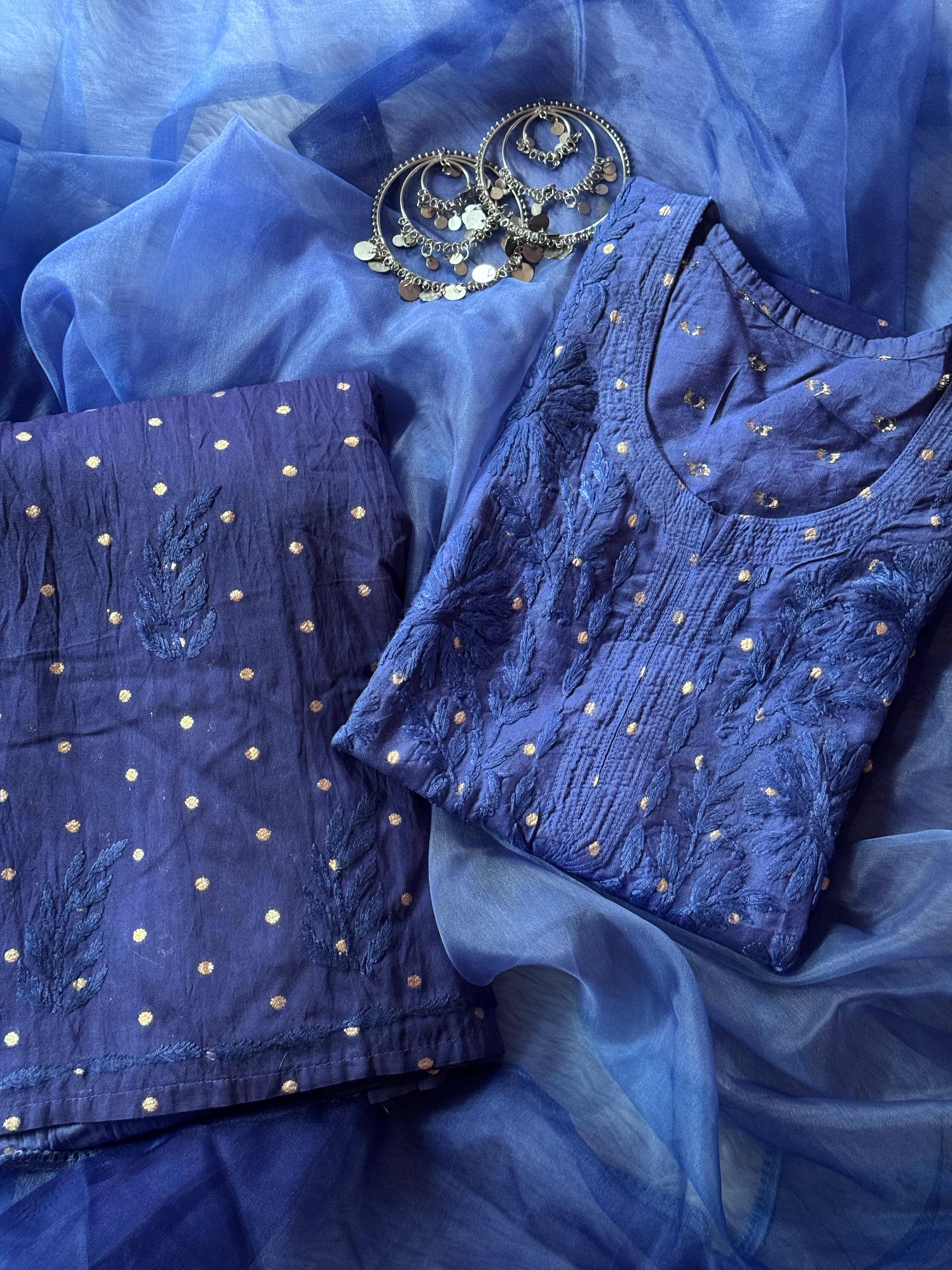 Chanderi chikankari kurta set