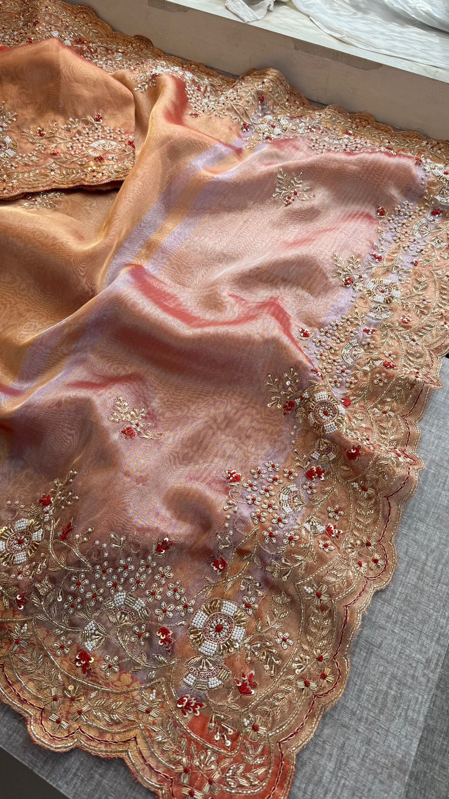 Pearl work tissue saree