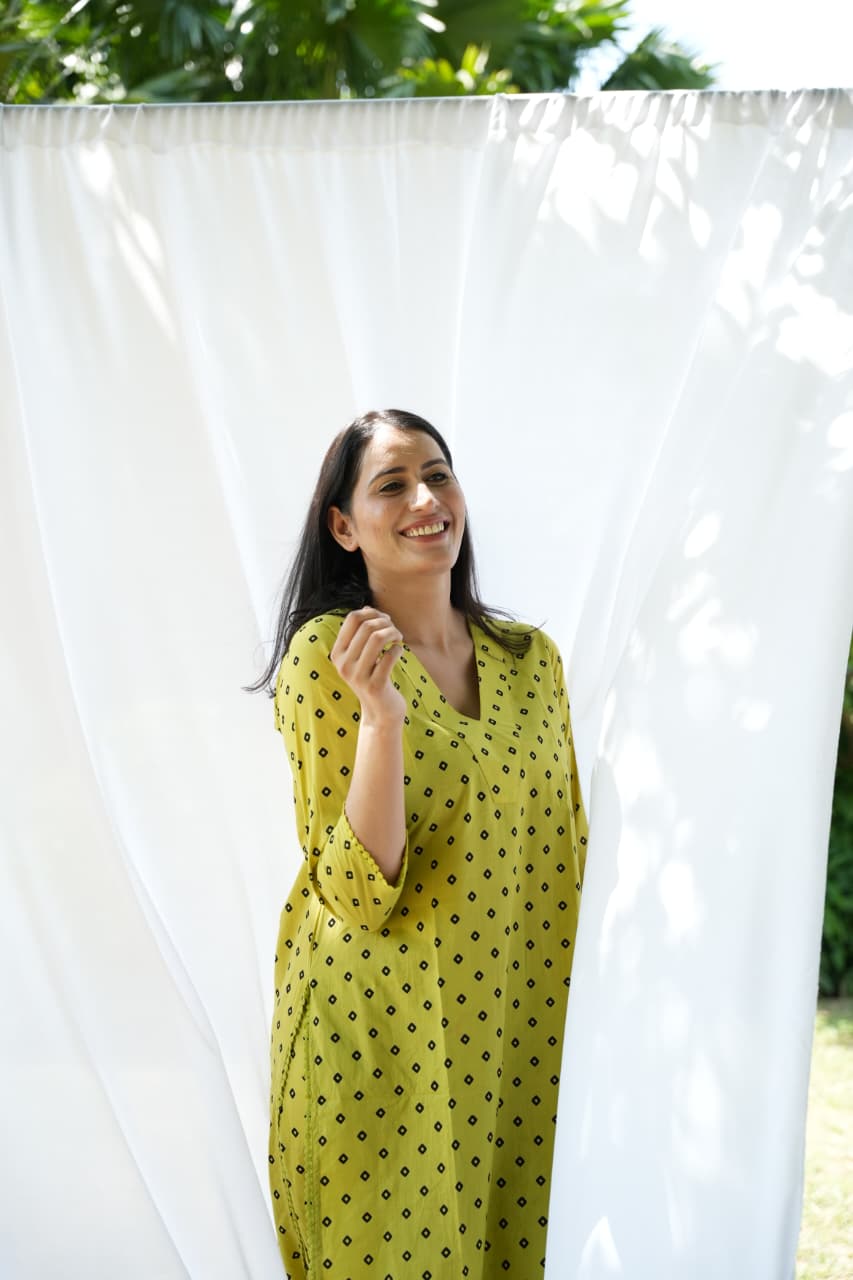 Lime green kurta set