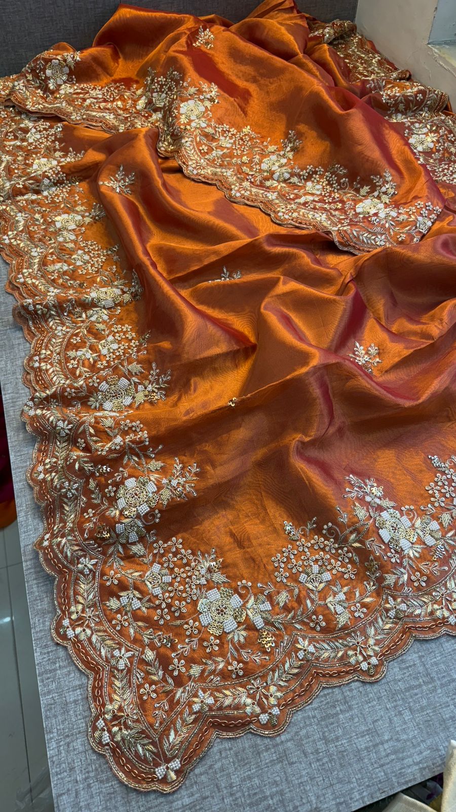 Pearl work tissue saree