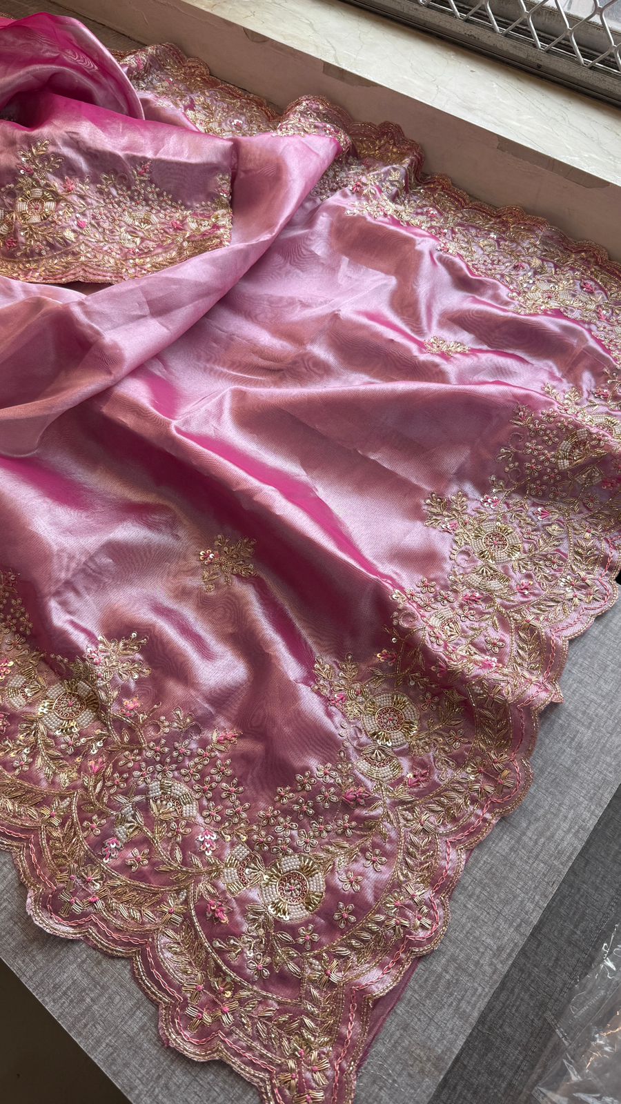 Pearl work tissue saree