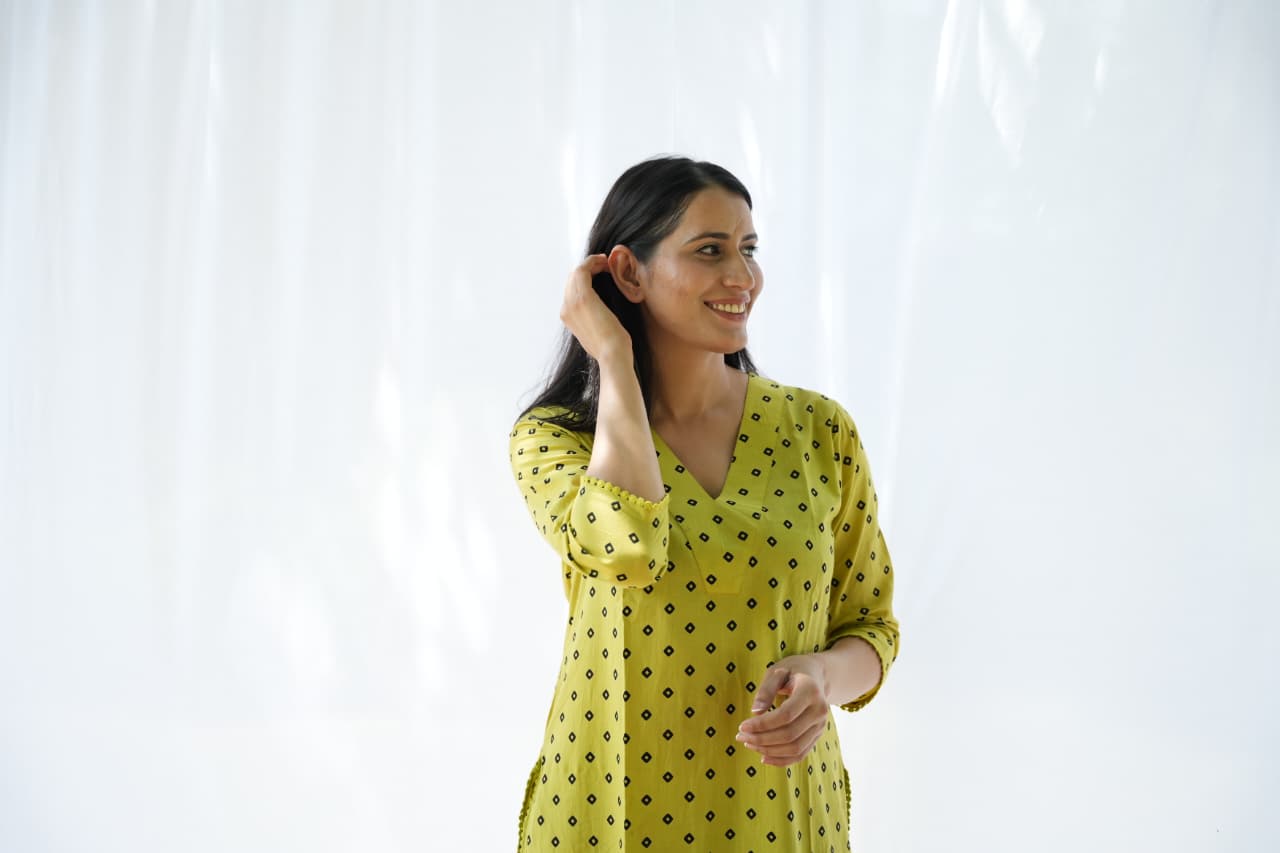 Lime green kurta set