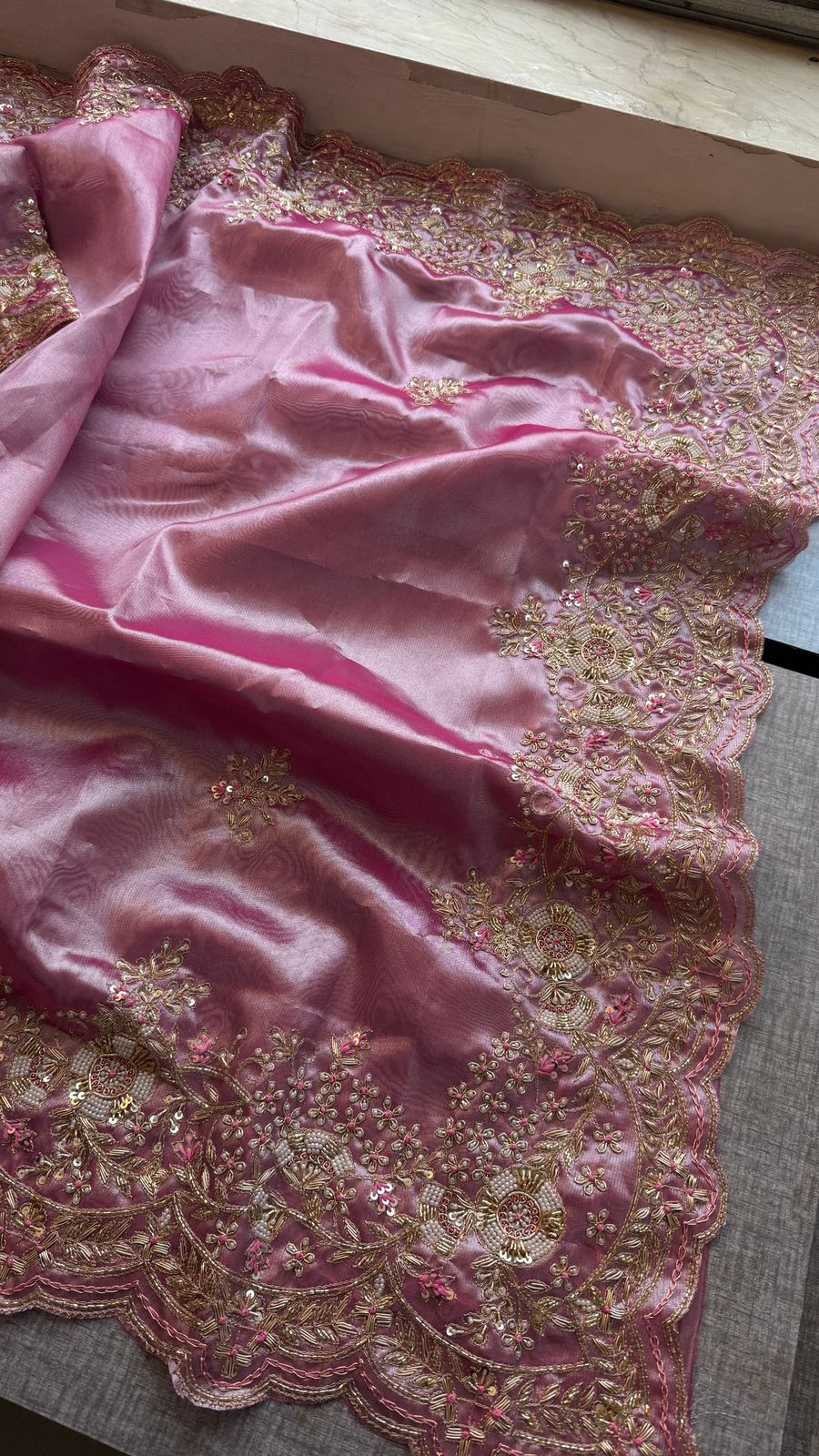 Pearl work tissue saree