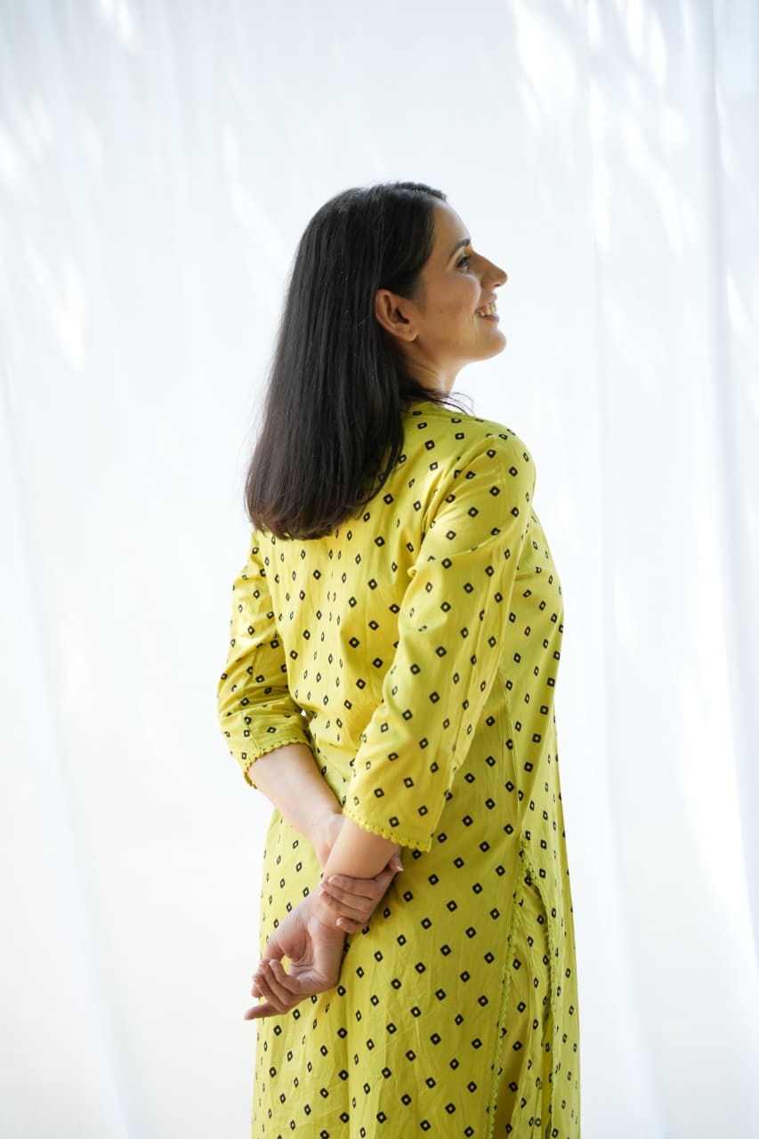 Lime green kurta set