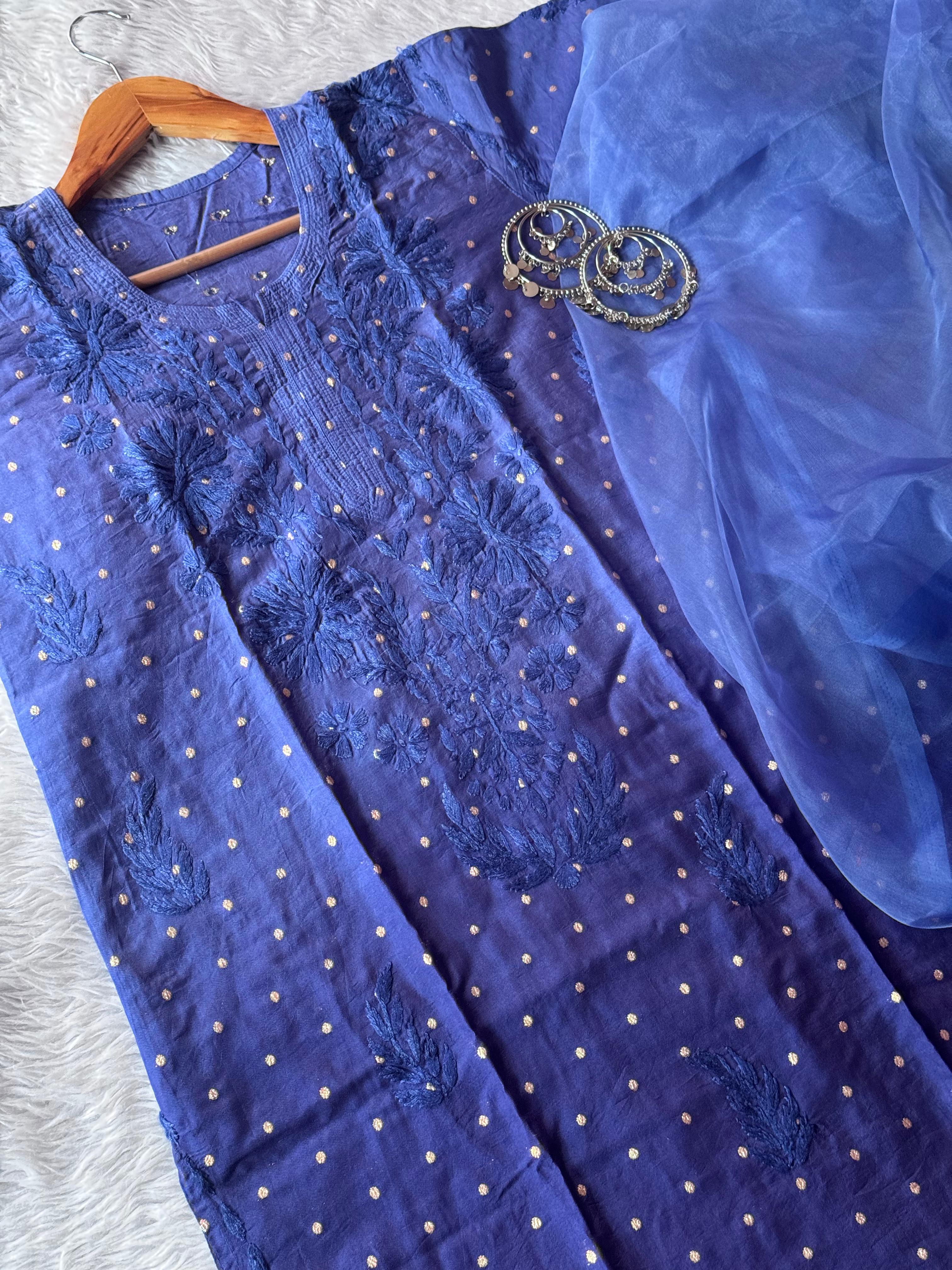 Chanderi chikankari kurta set