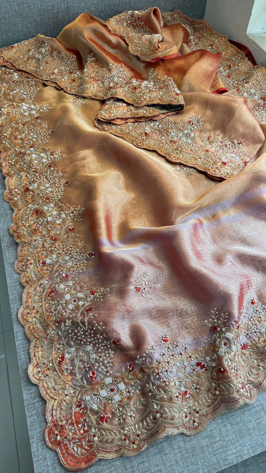 Pearl work tissue saree