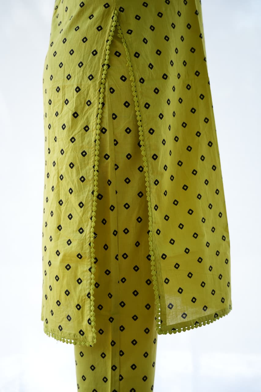 Lime green kurta set
