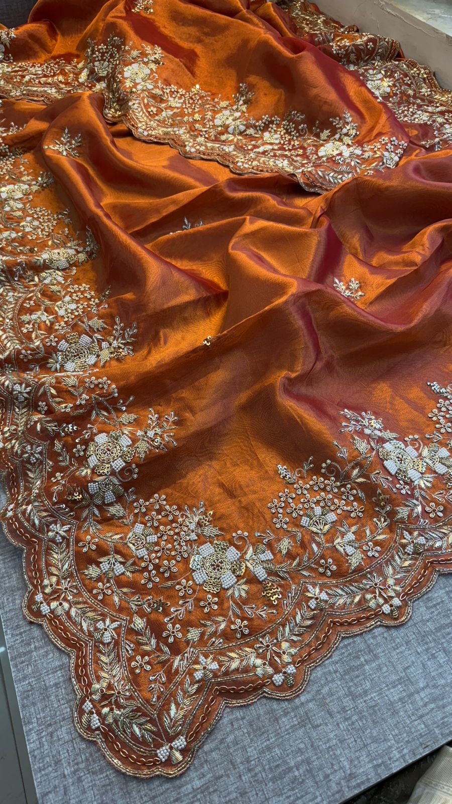 Pearl work tissue saree