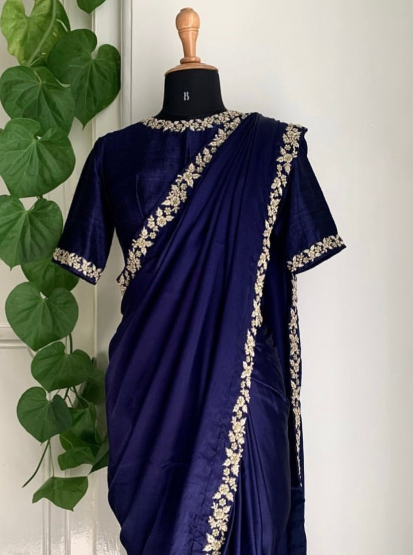 Satin Saree With Zardozi Handwork