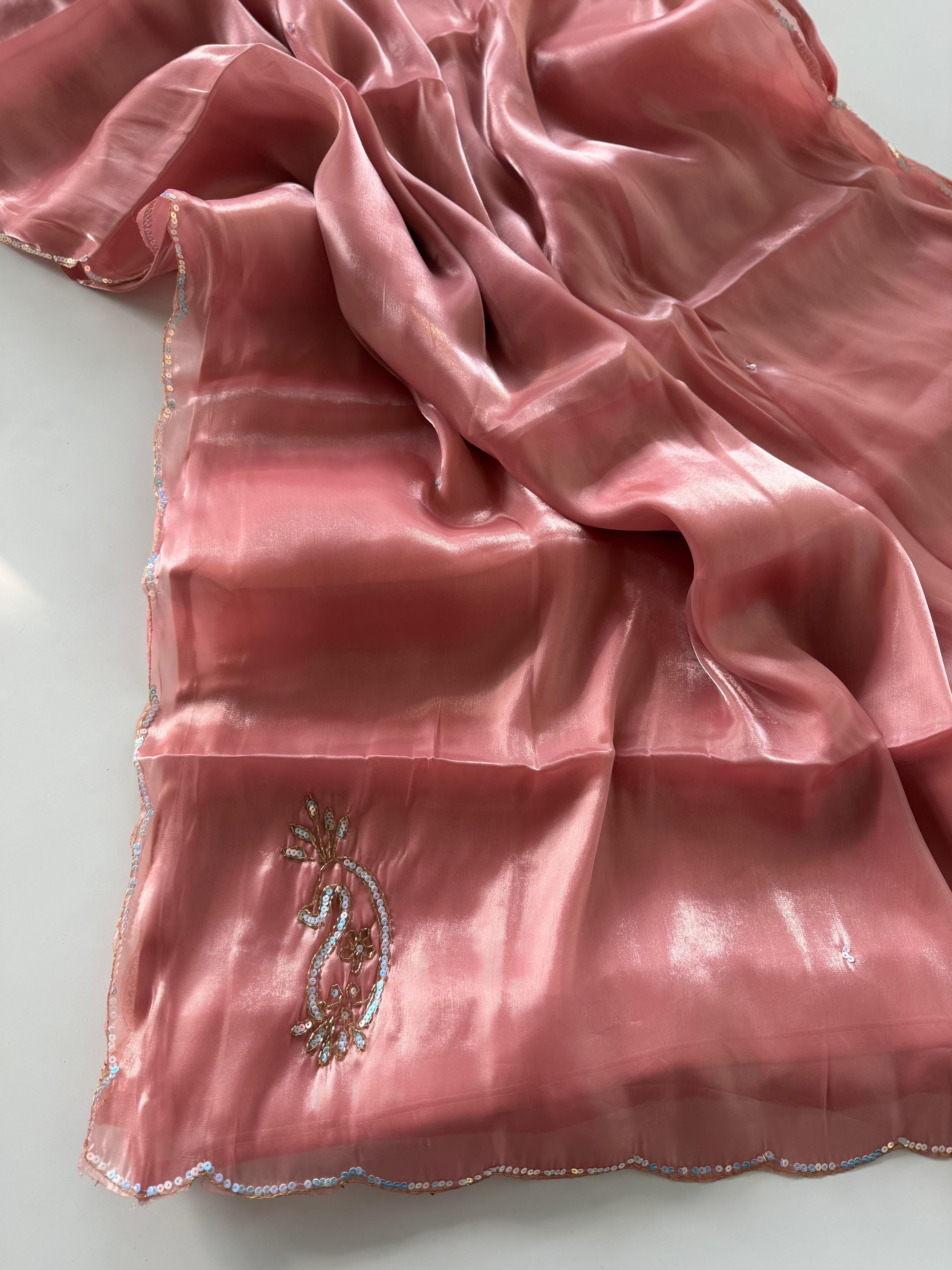 Blush Pink Shimmer Organza Saree