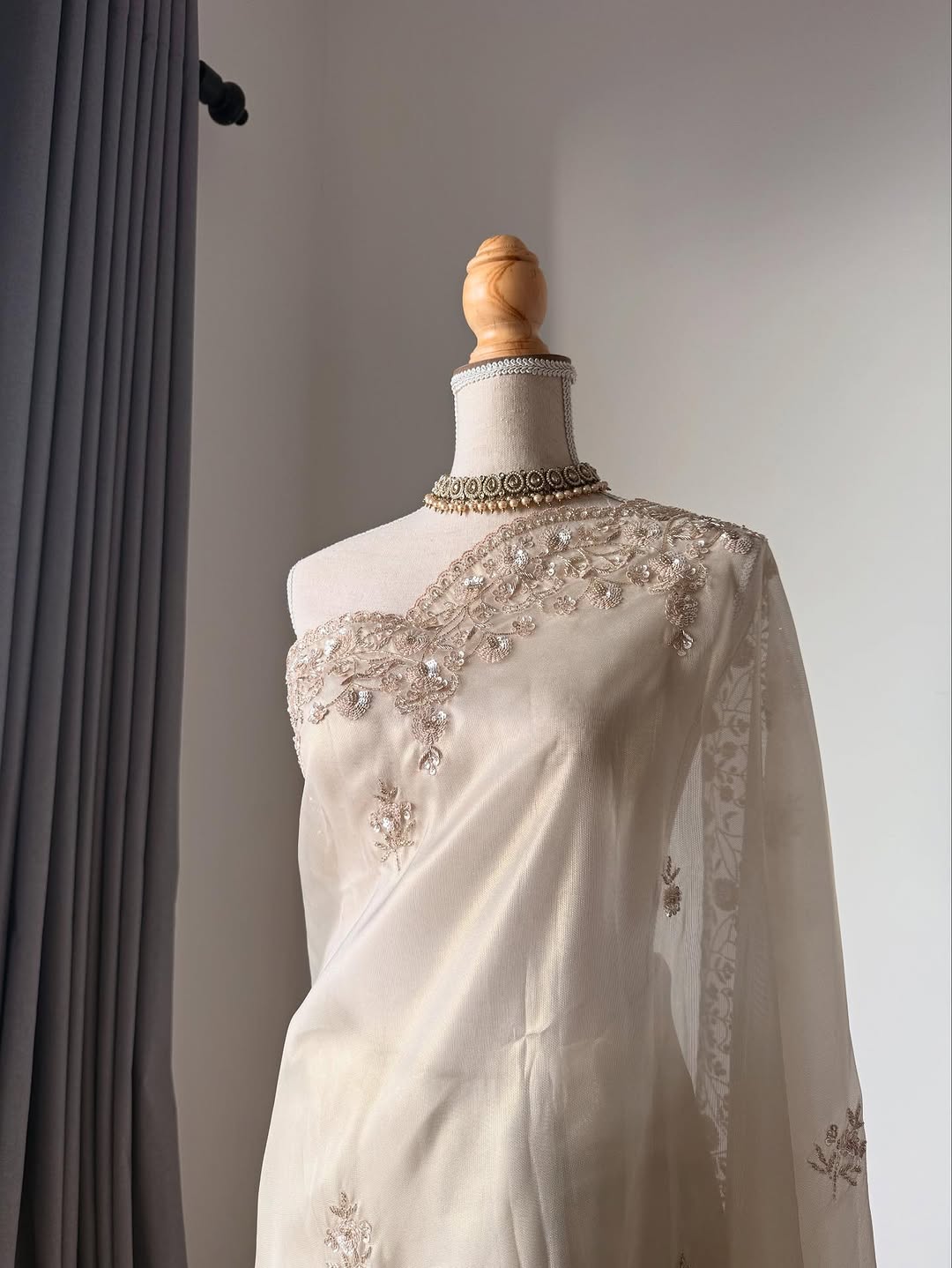 Cutdana work tissue organza saree