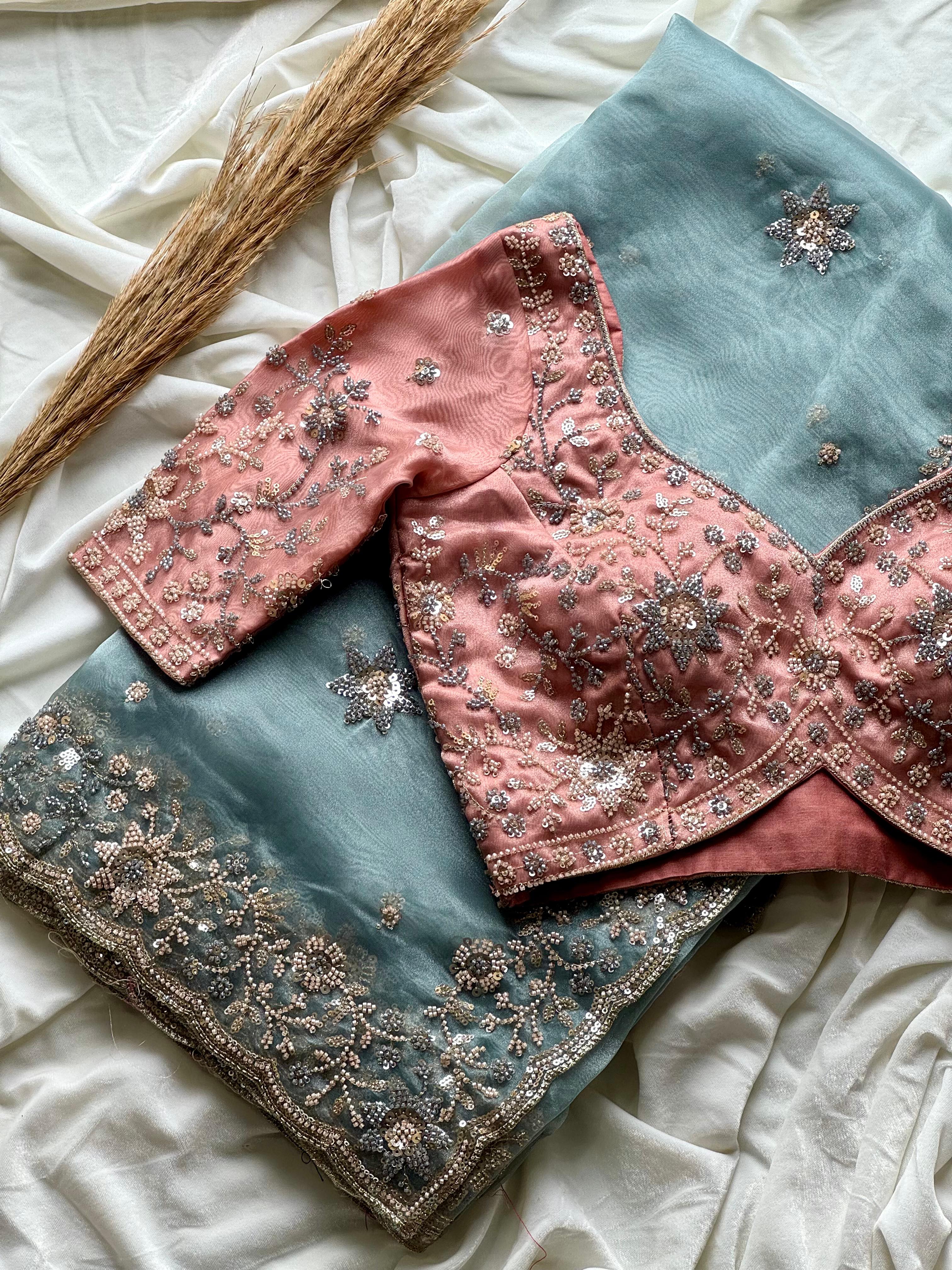 Ice blue designer saree