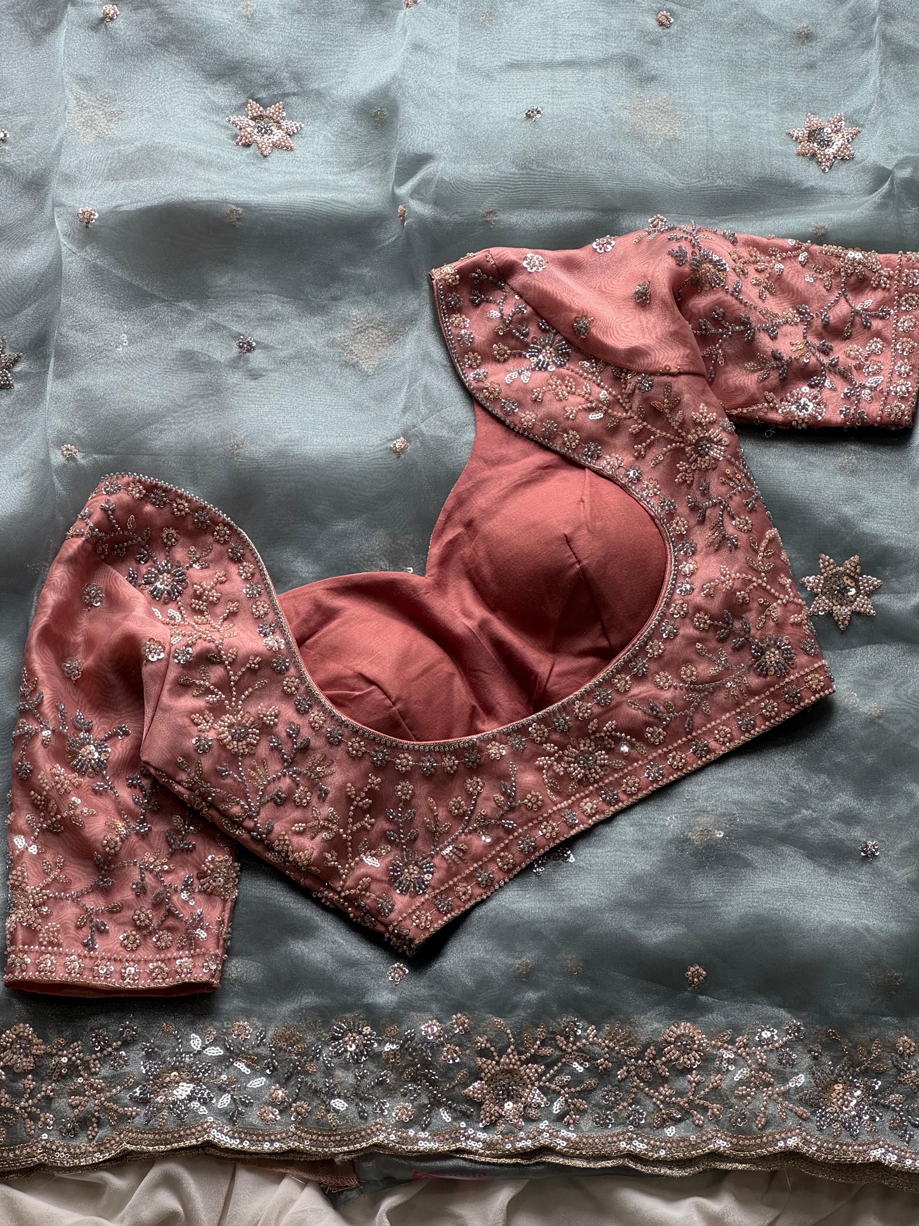 Ice blue designer saree