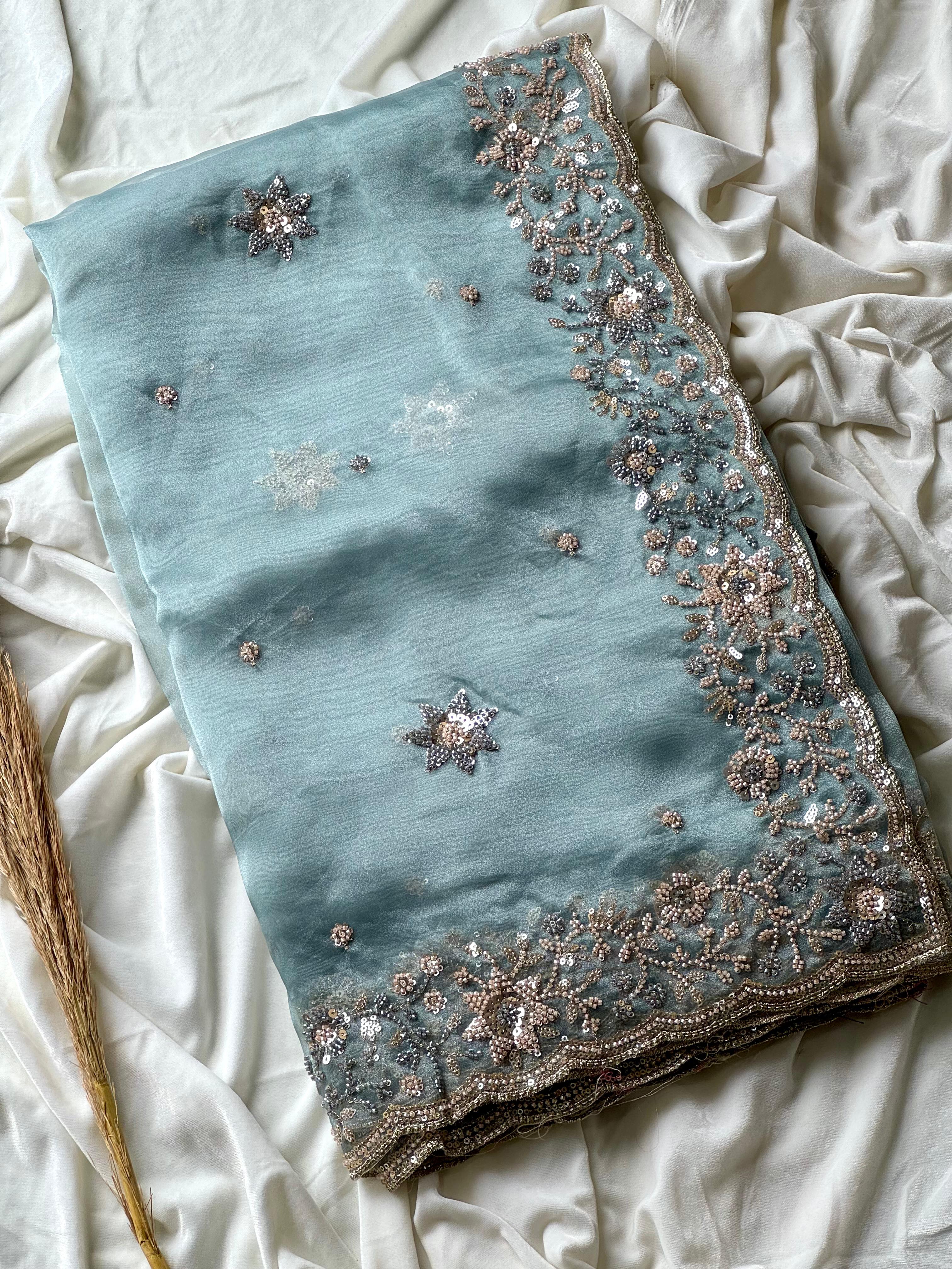 Ice blue designer saree