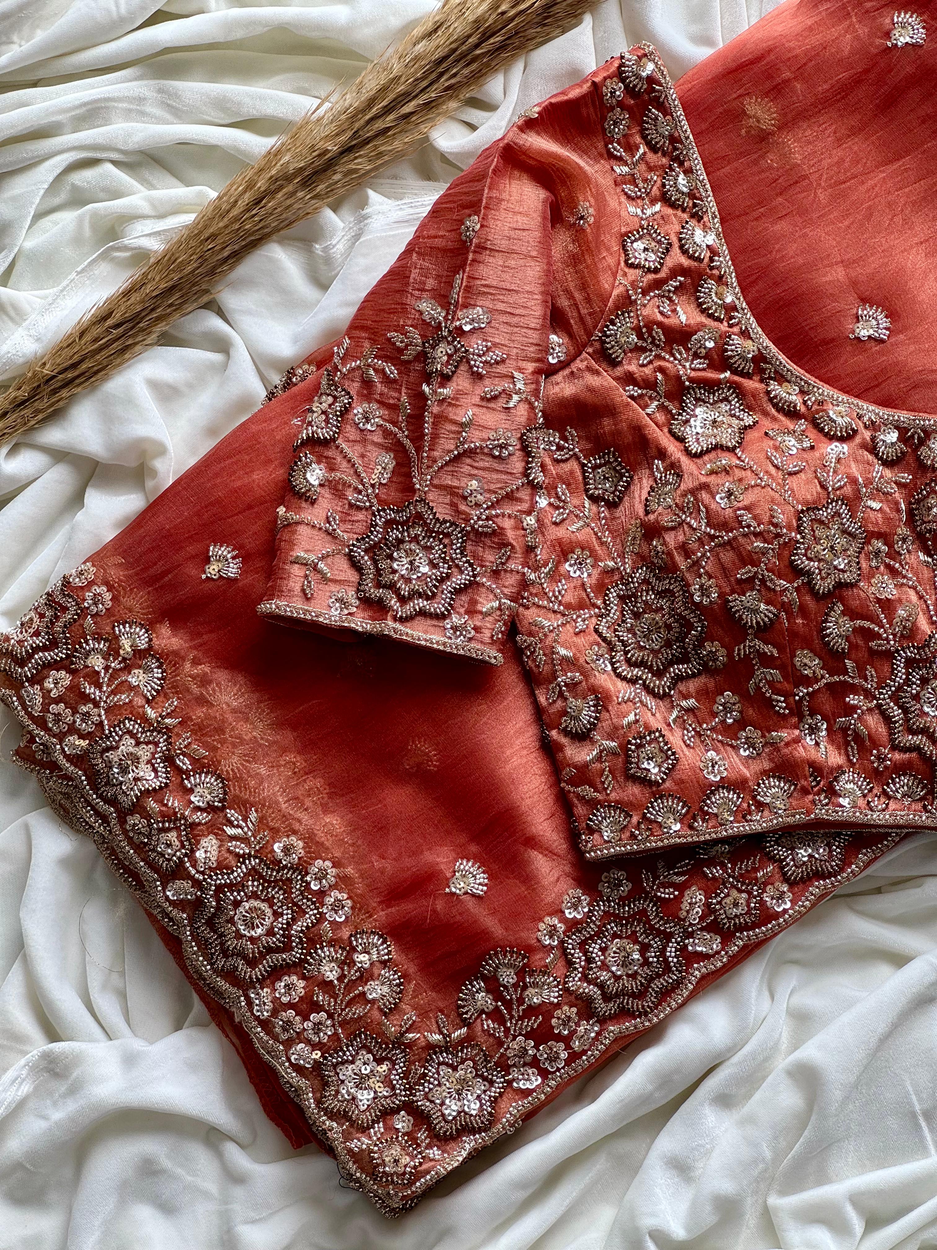 Rust orange designer saree