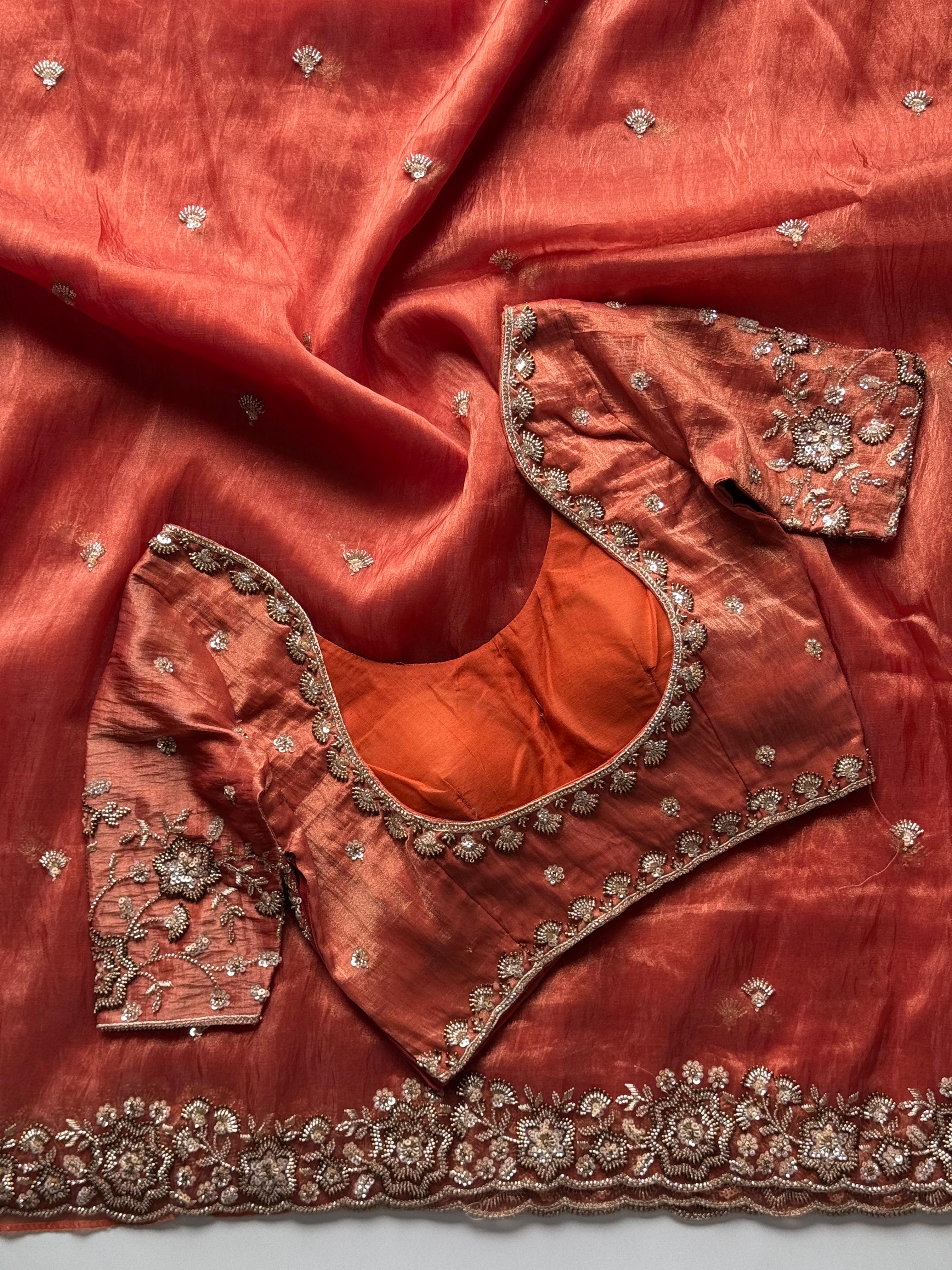 Rust orange designer saree