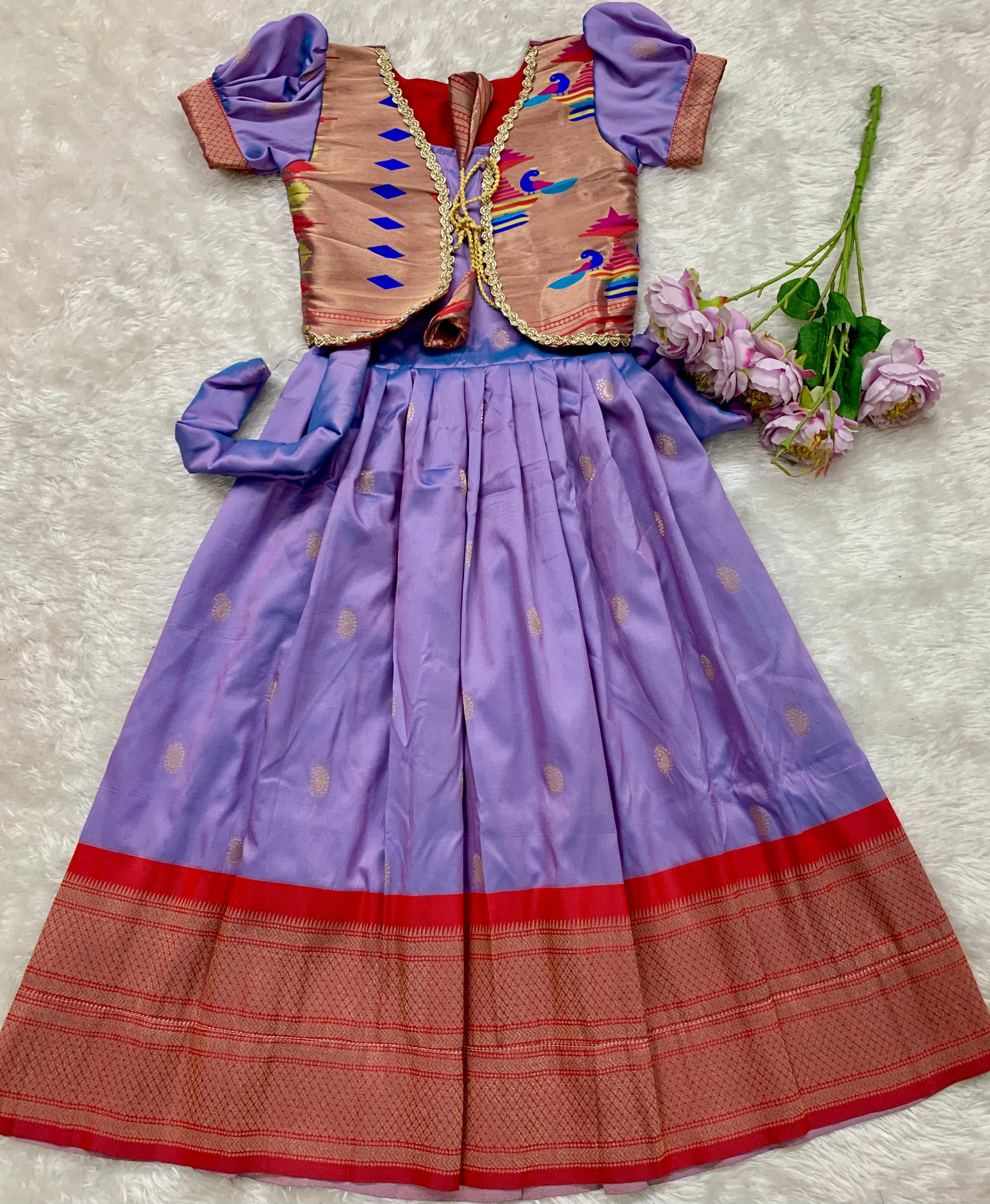 Paithani Gown With Coat For Kids