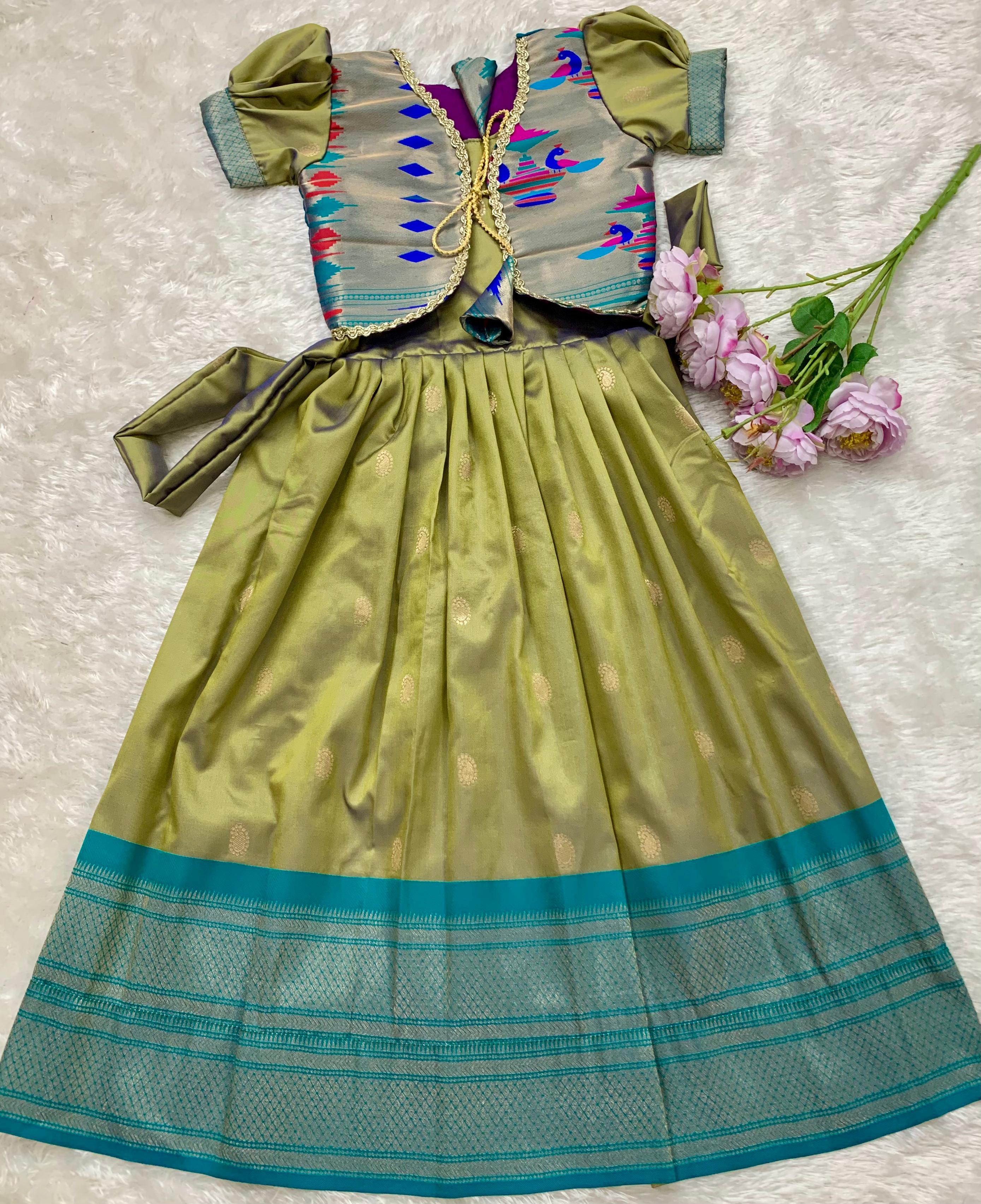 Paithani Gown With Coat For Kids