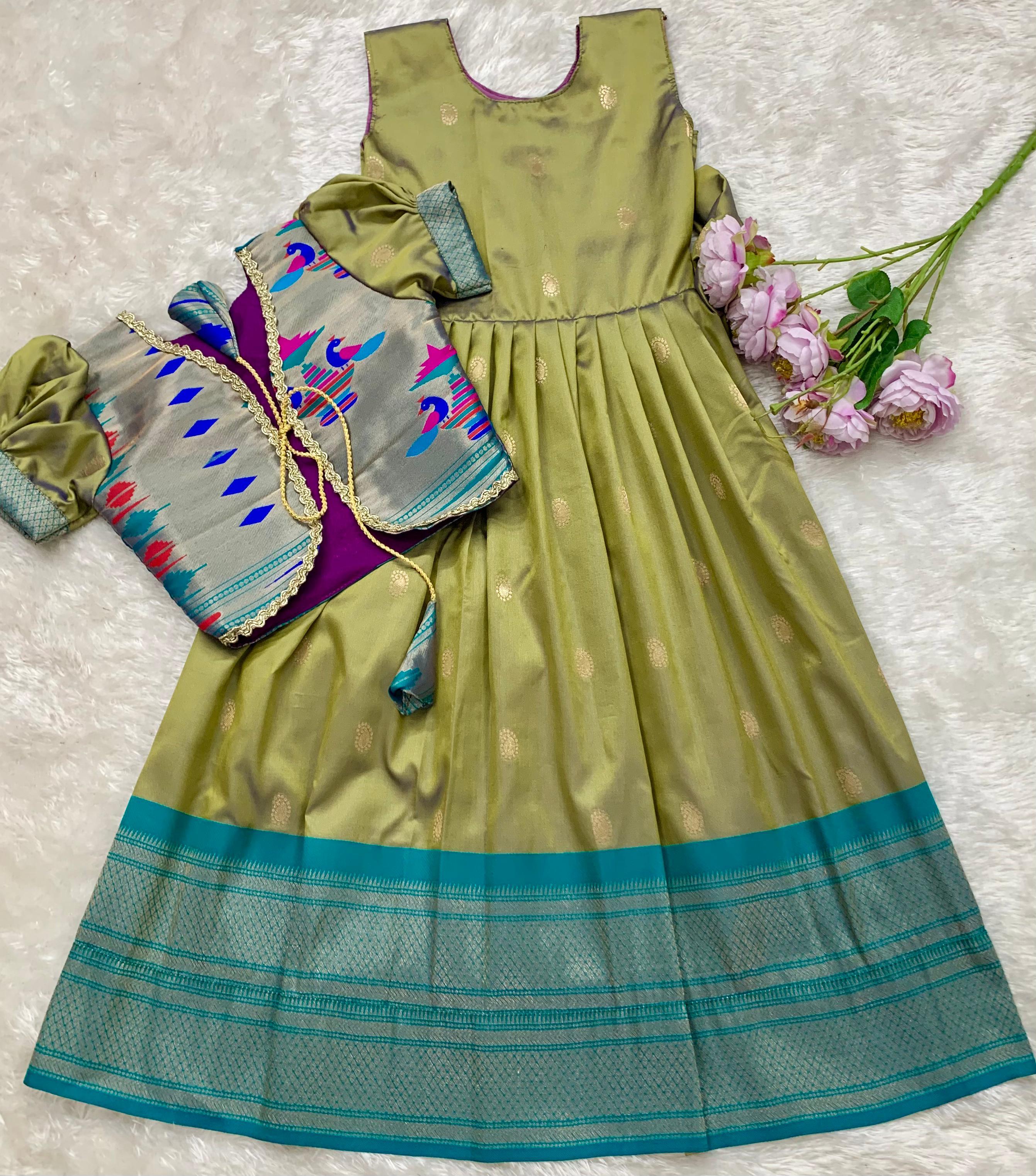 Paithani Gown With Coat For Kids