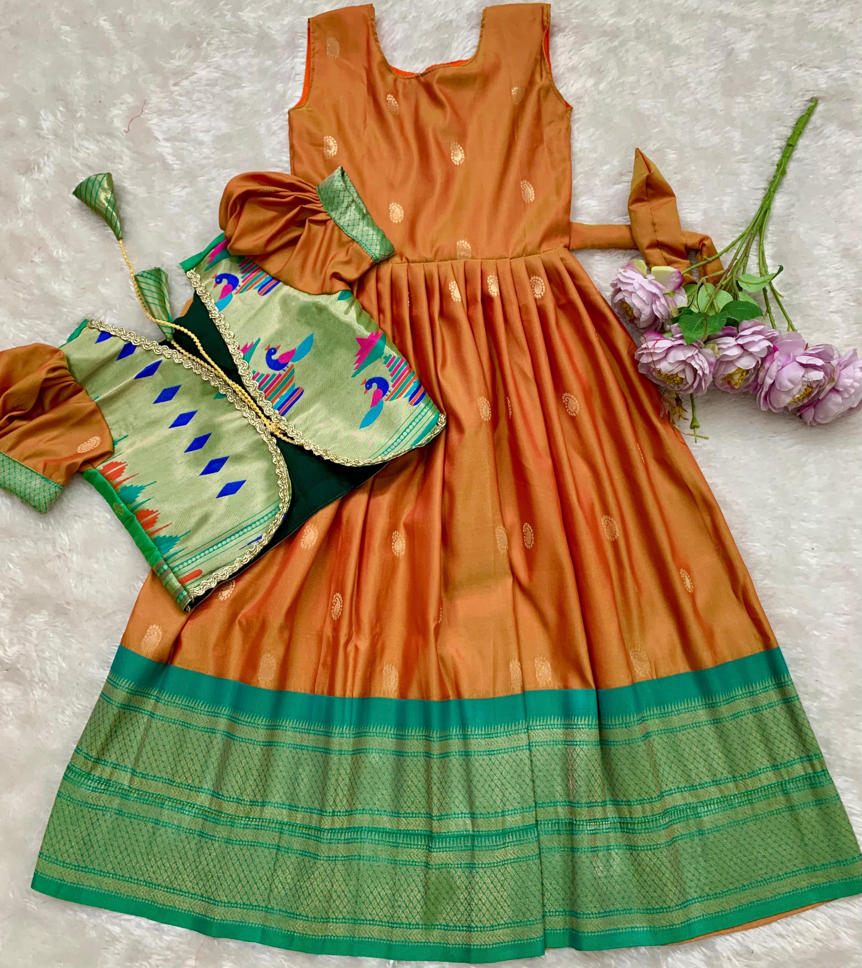 Paithani Gown With Coat For Kids