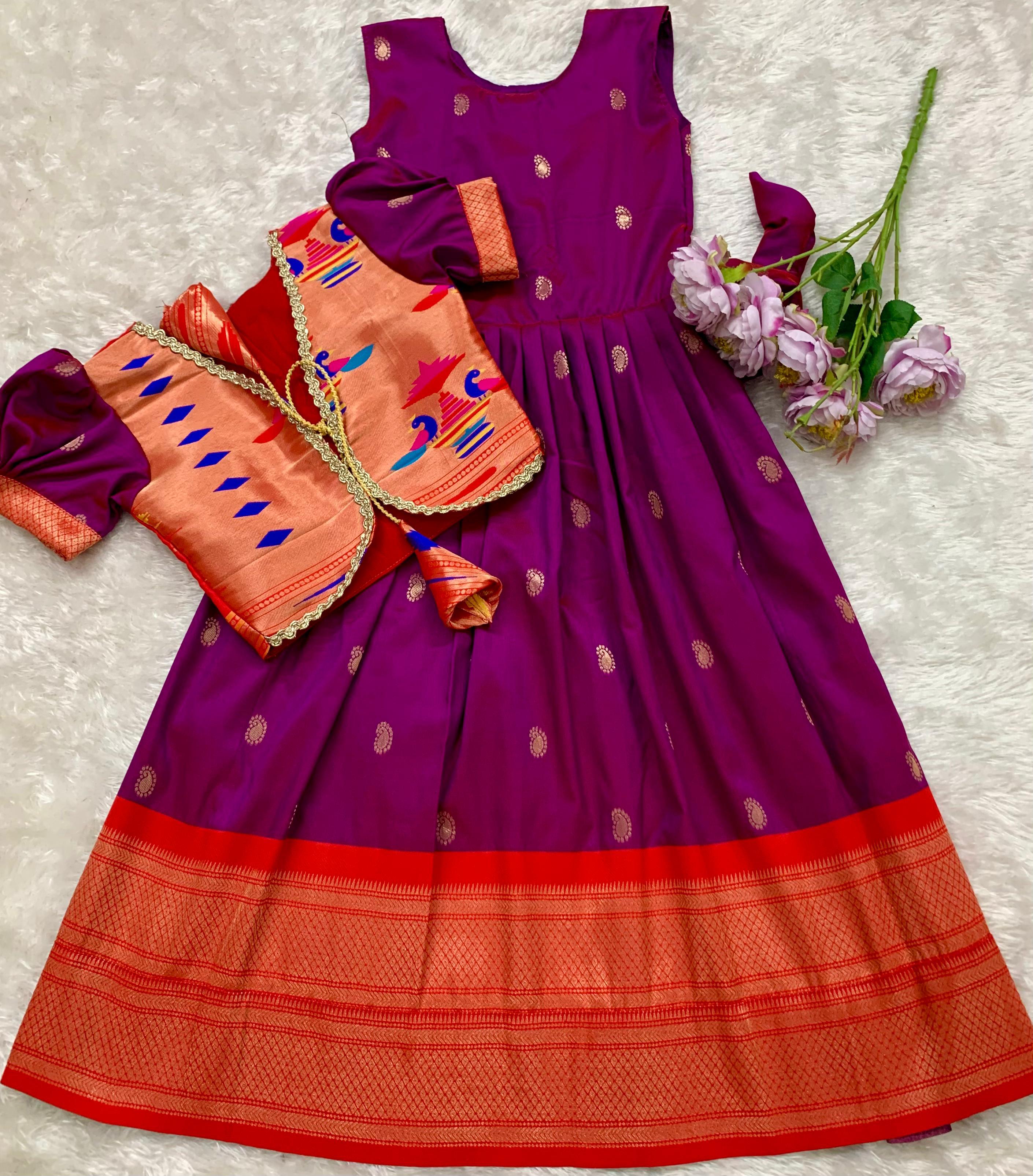 Paithani Gown With Coat For Kids