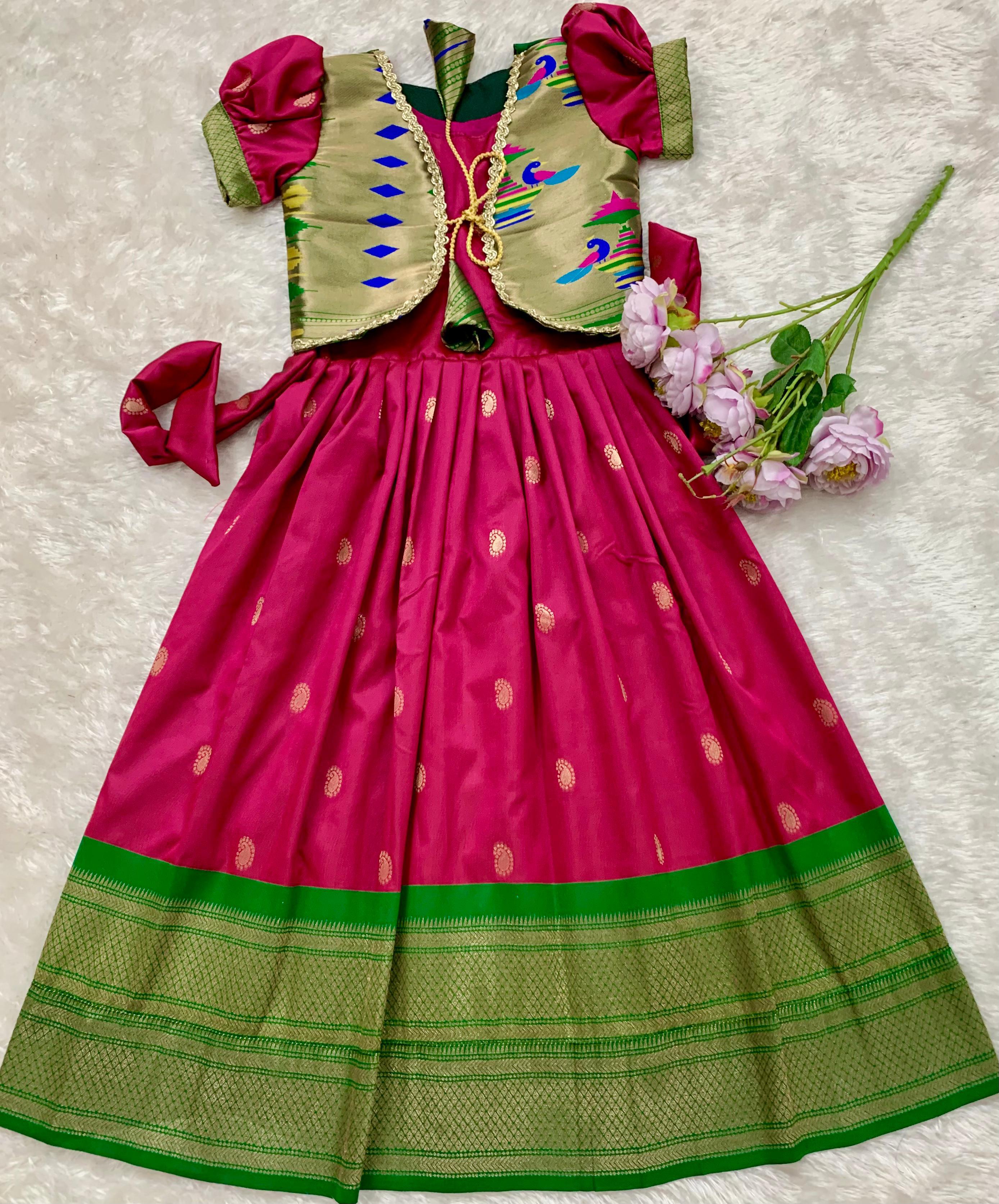 Paithani Gown With Coat For Kids