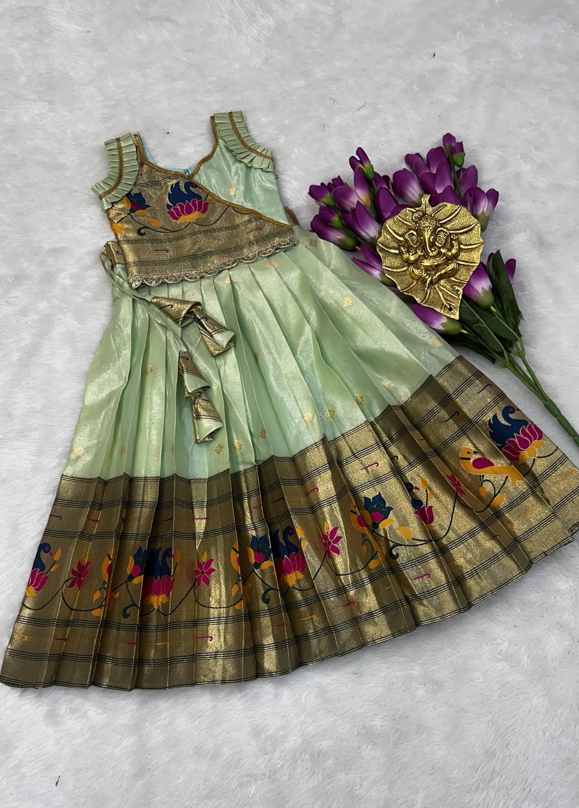 Kids Paithani Zari Lehenga Set