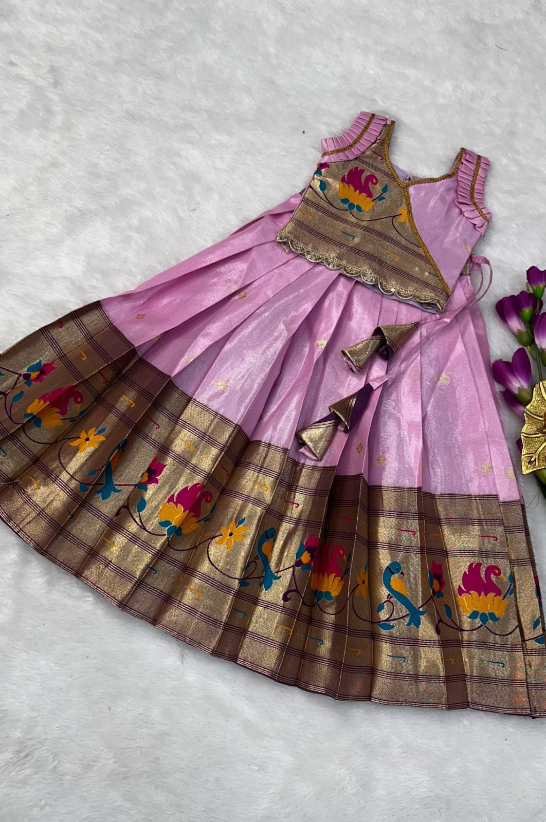 Kids Paithani Zari Lehenga Set